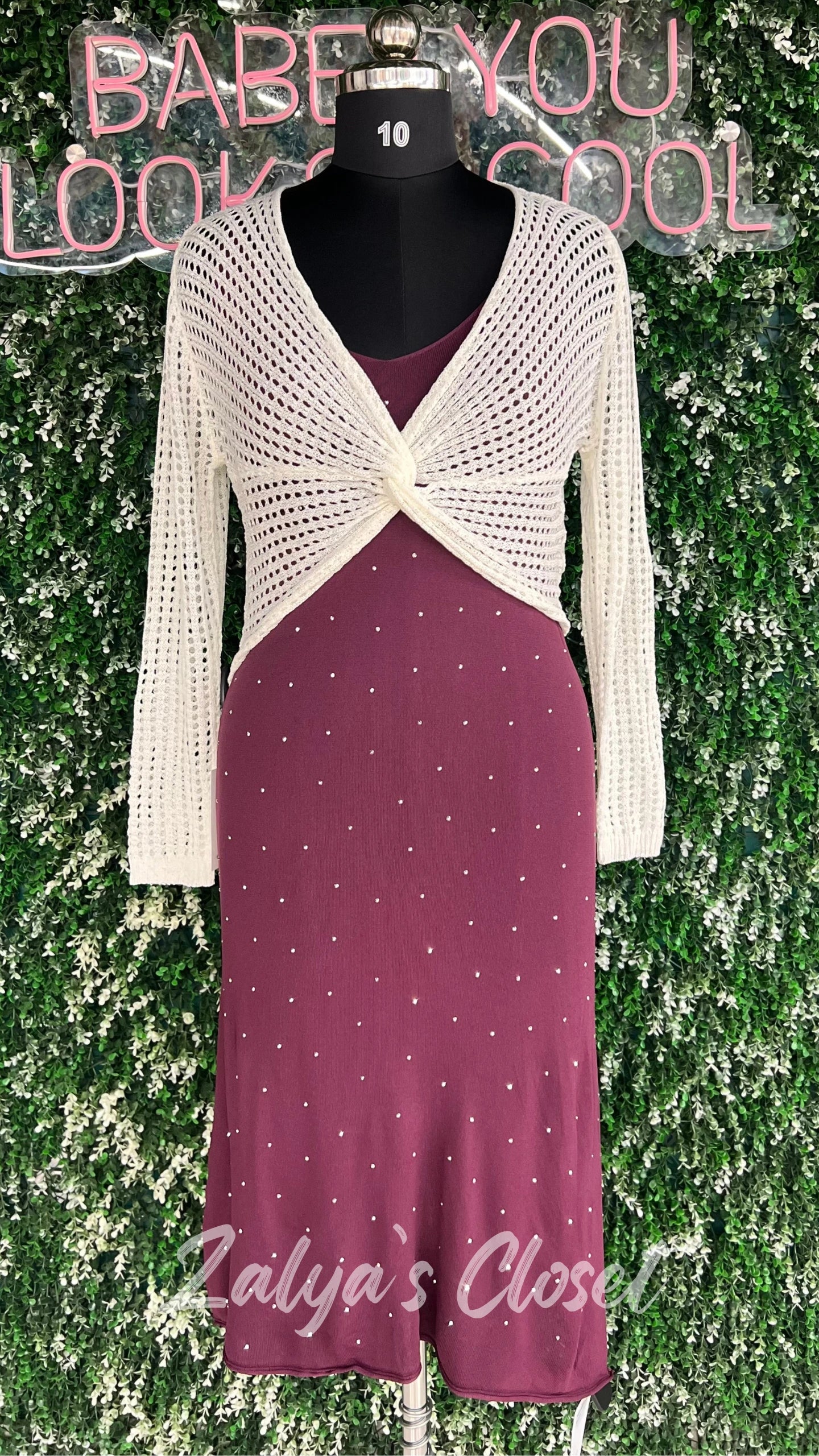 Stone Work Slip Dress with Crochet top