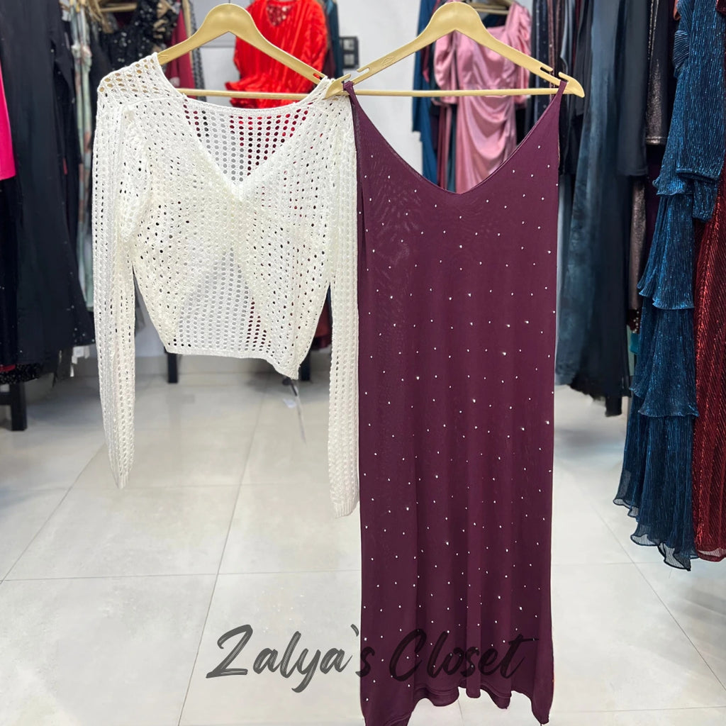 Stone Work Slip Dress with Crochet top