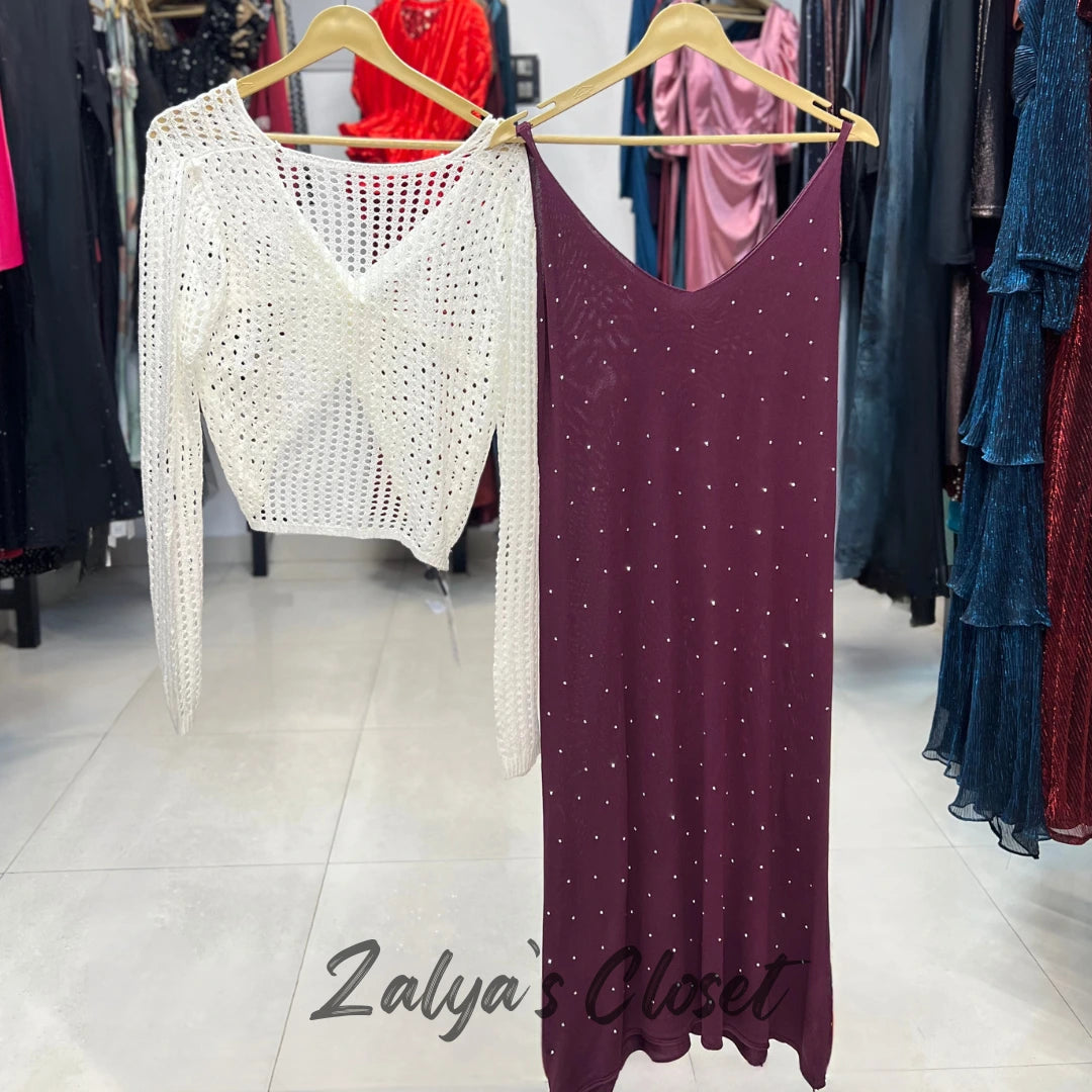 Stone Work Slip Dress with Crochet top