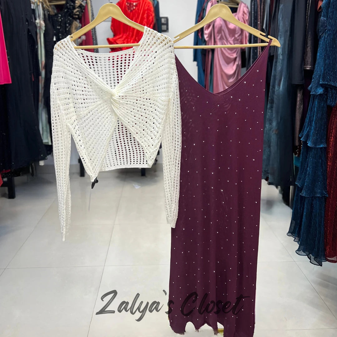 Stone Work Slip Dress with Crochet top