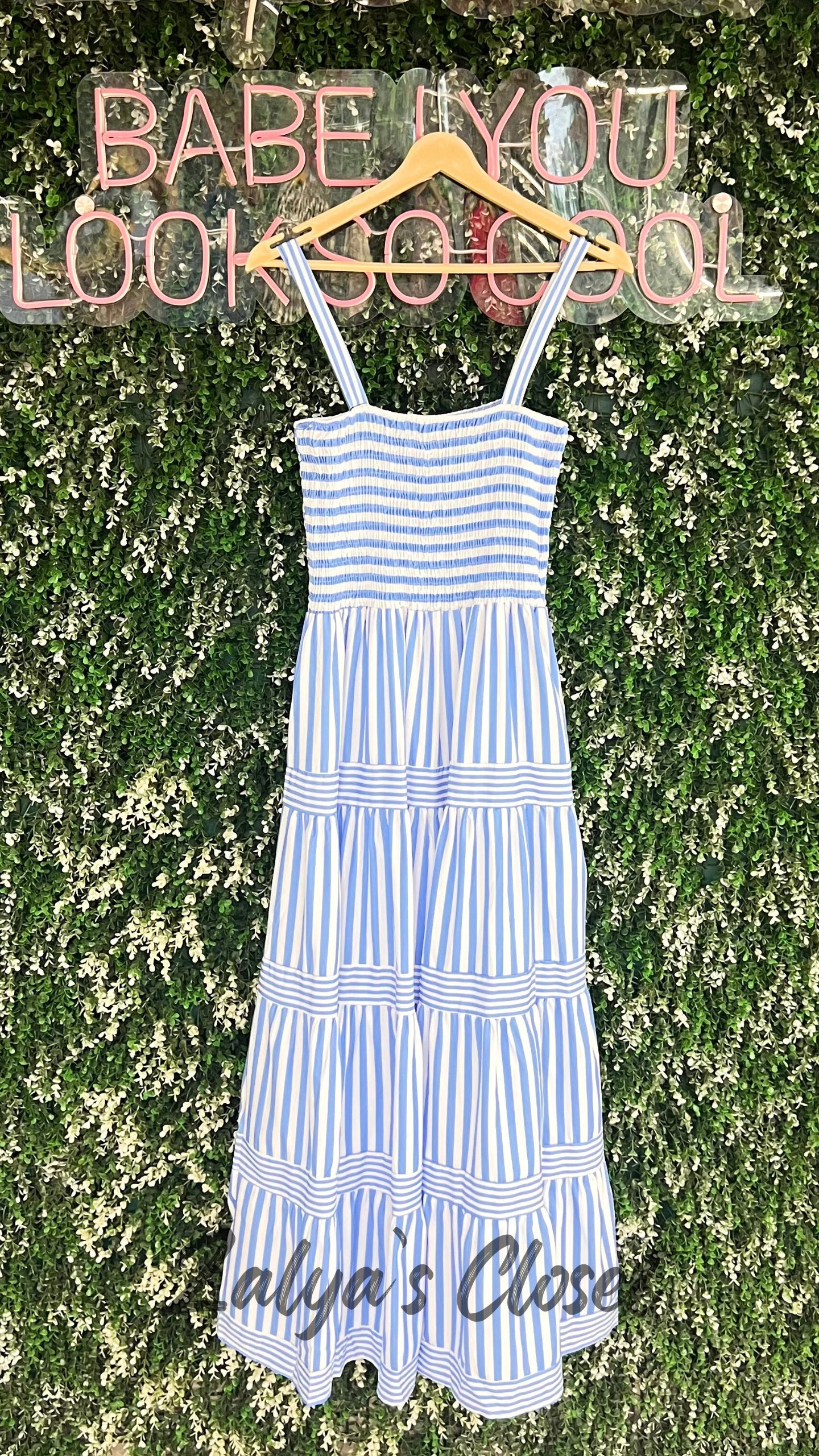 Vertical And Horizontal Striped Long Floral Dress Imported