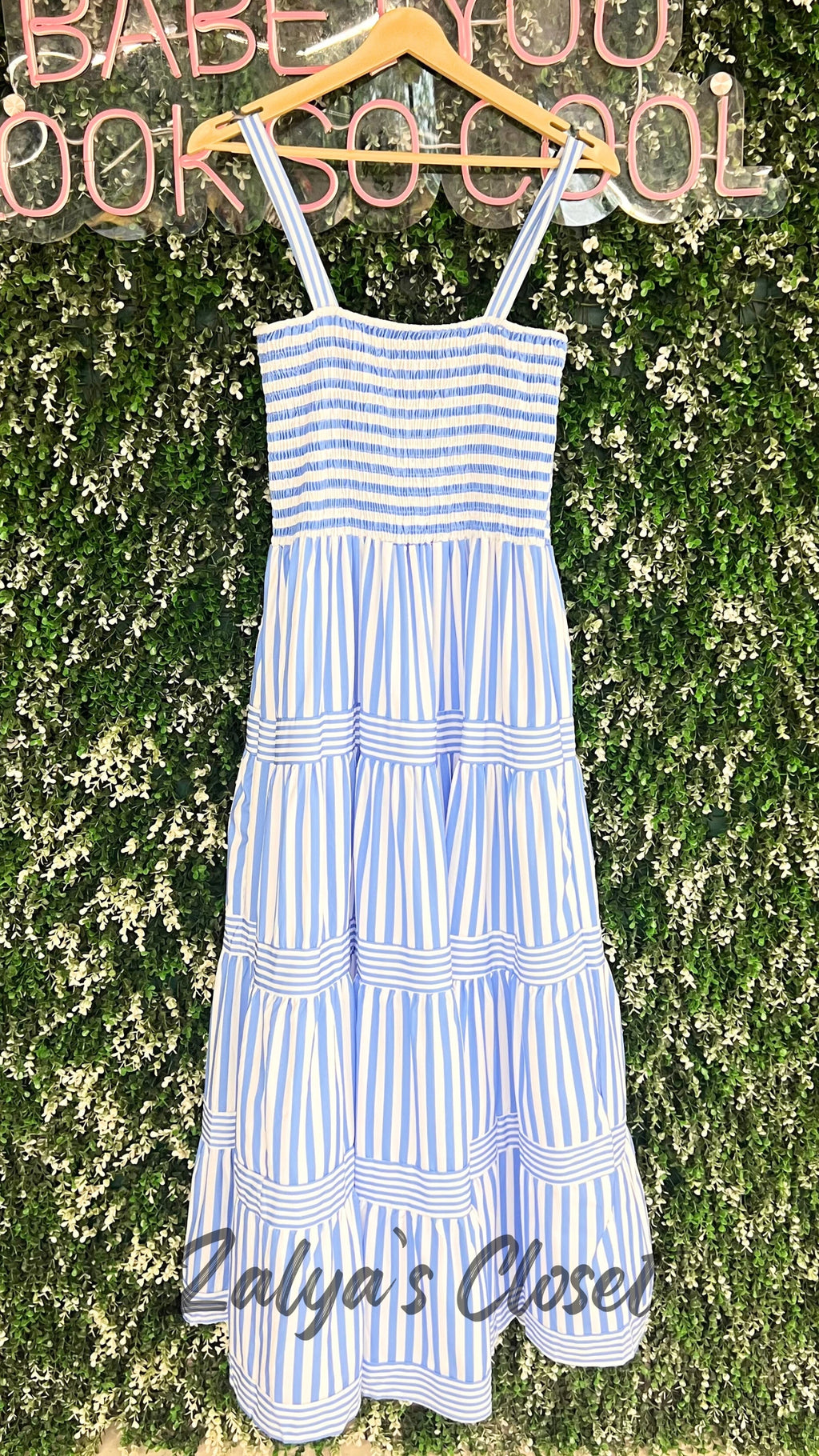 Vertical And Horizontal Striped Long Floral Dress Imported