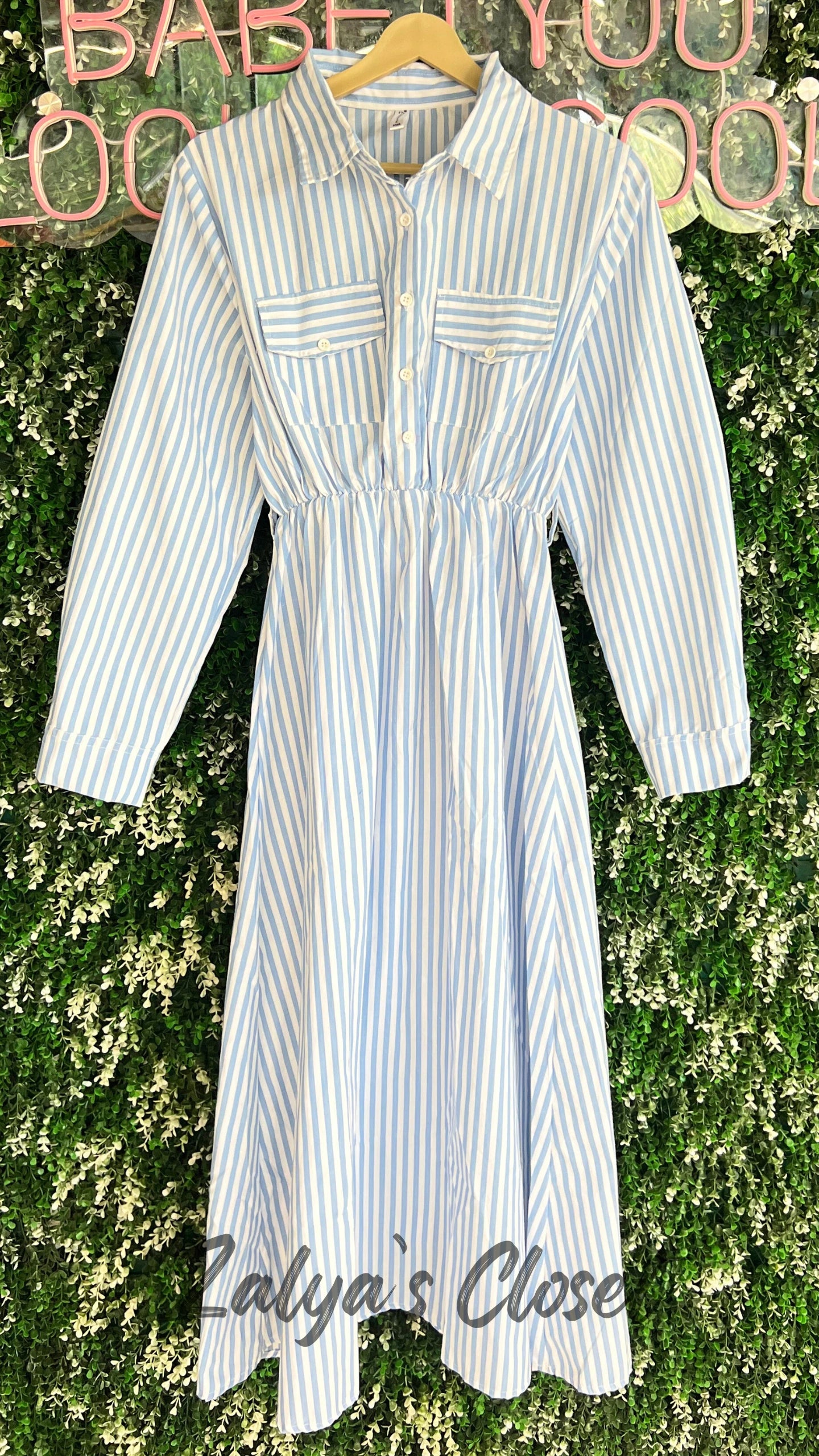 Vertical Striped Dress with Belt