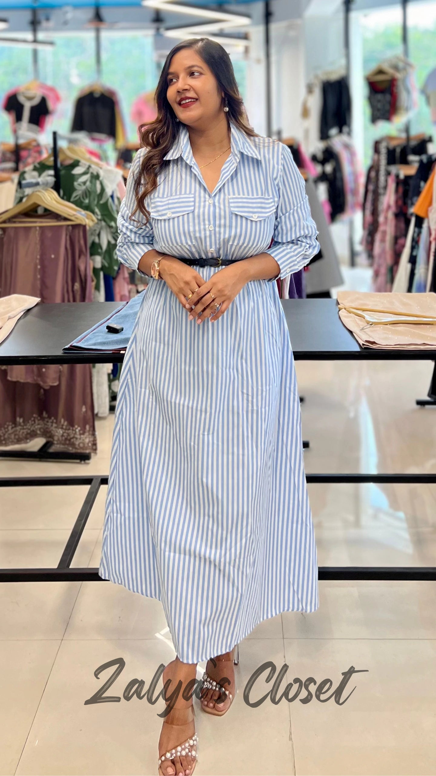 Vertical Striped Dress with Belt