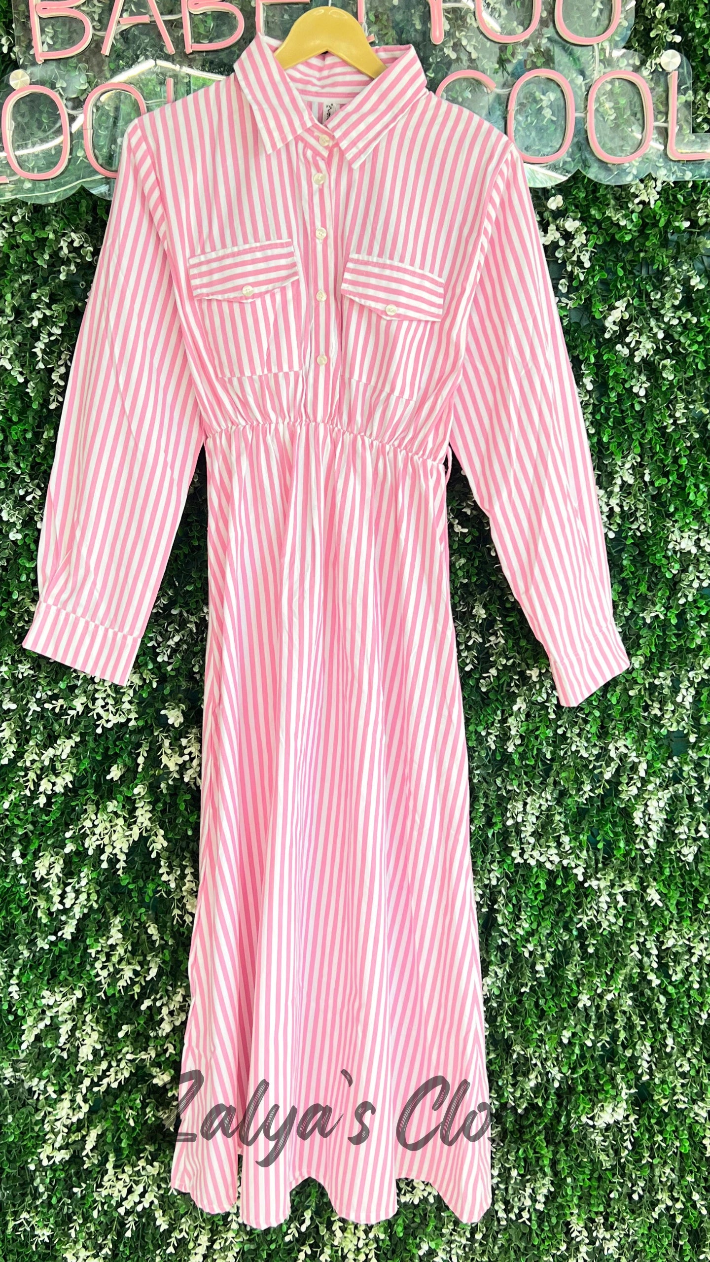 Vertical Striped Dress with Belt