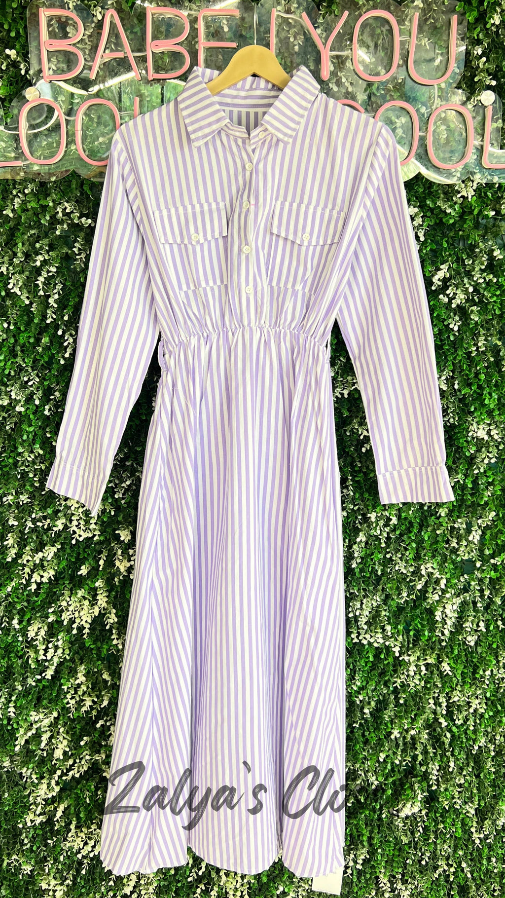 Vertical Striped Dress with Belt