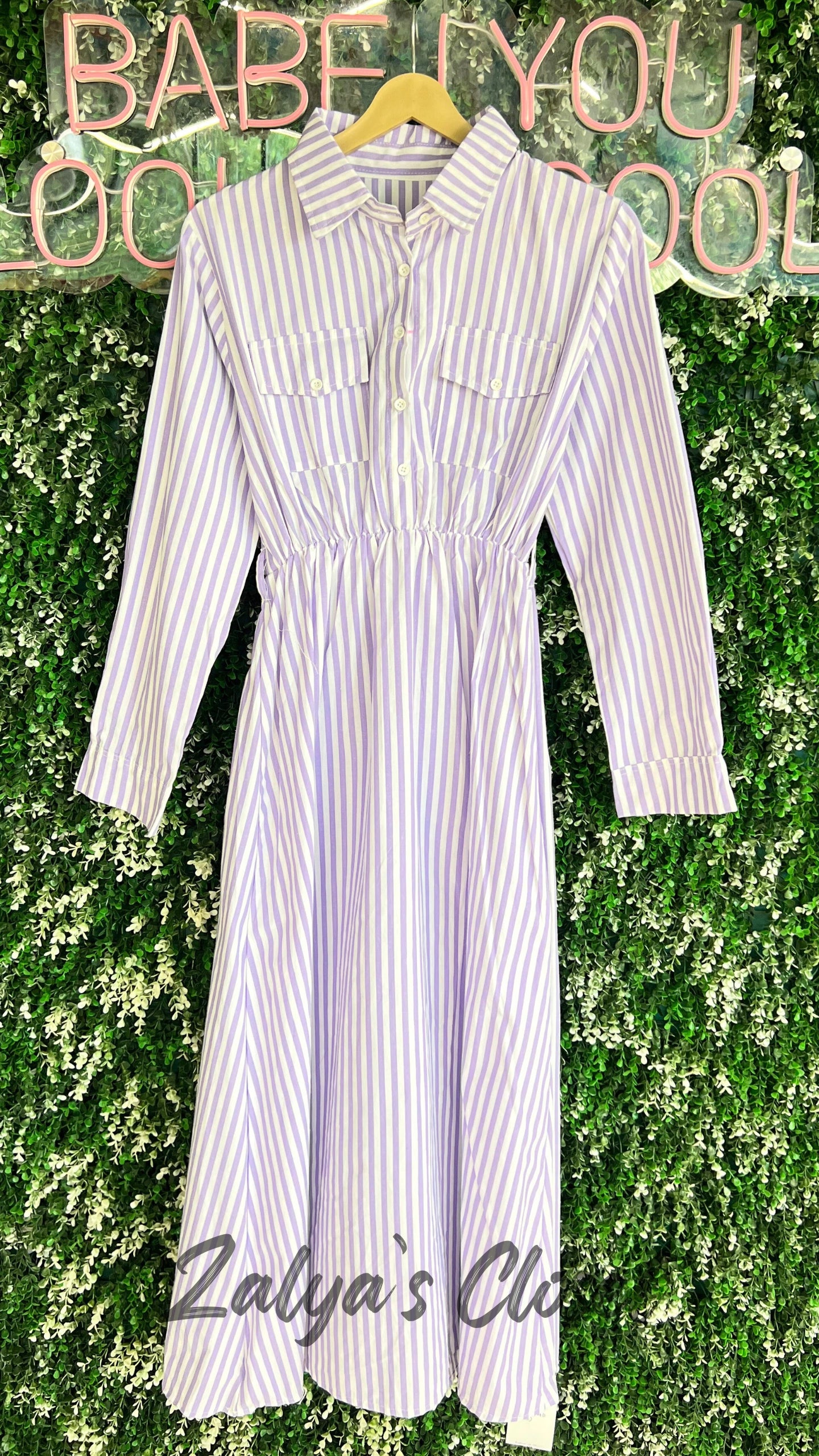 Vertical Striped Dress with Belt