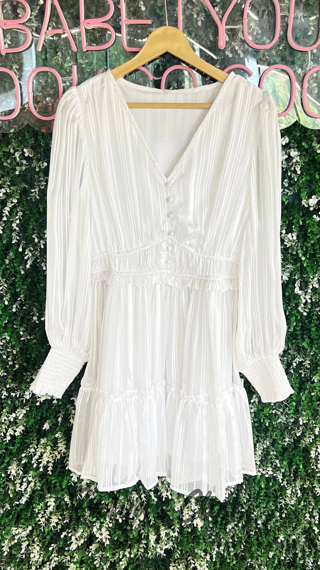 White Lurex Tiered Mini Dress