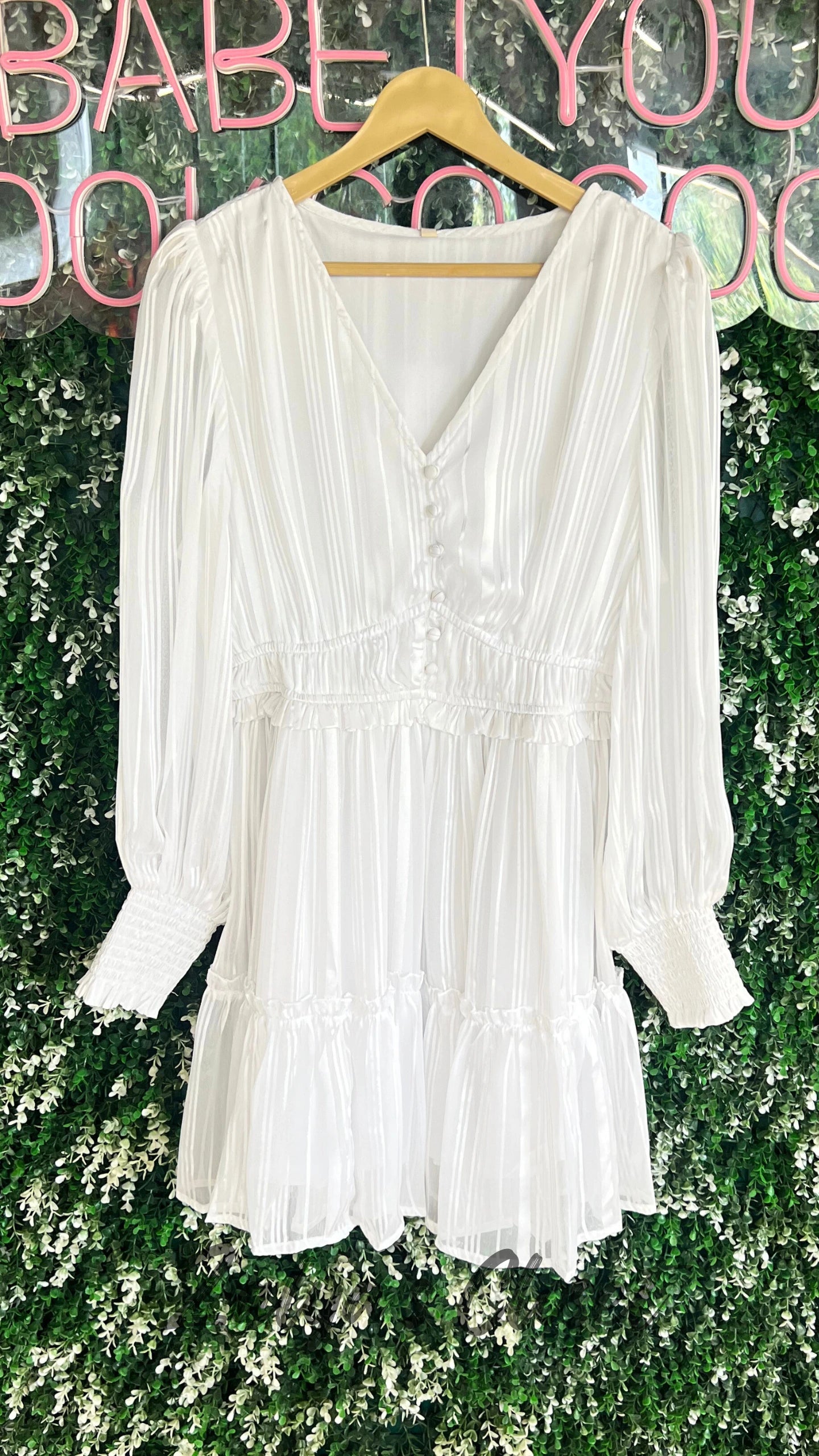 White Lurex Tiered Mini Dress