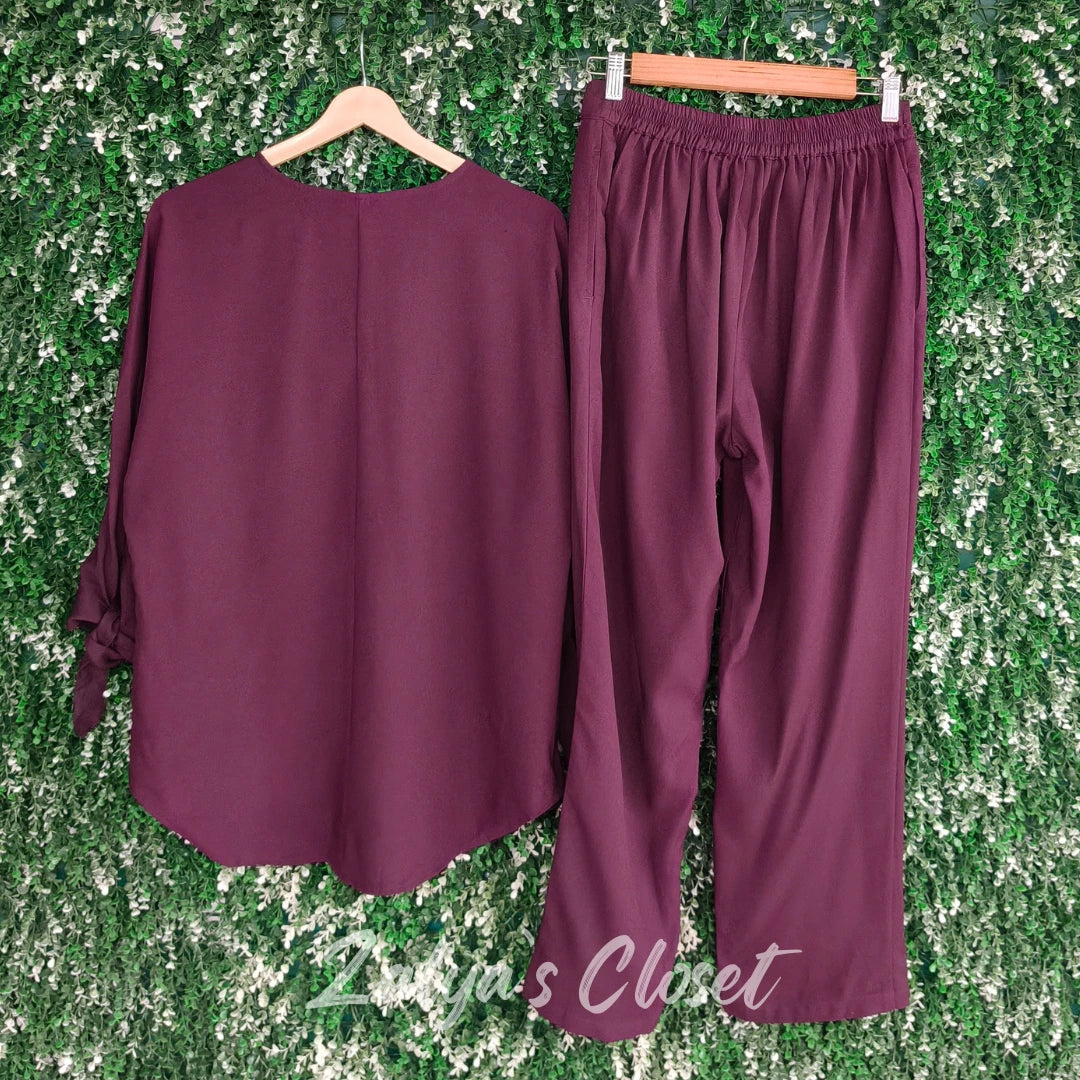 Wine V-neck Co-ord Set