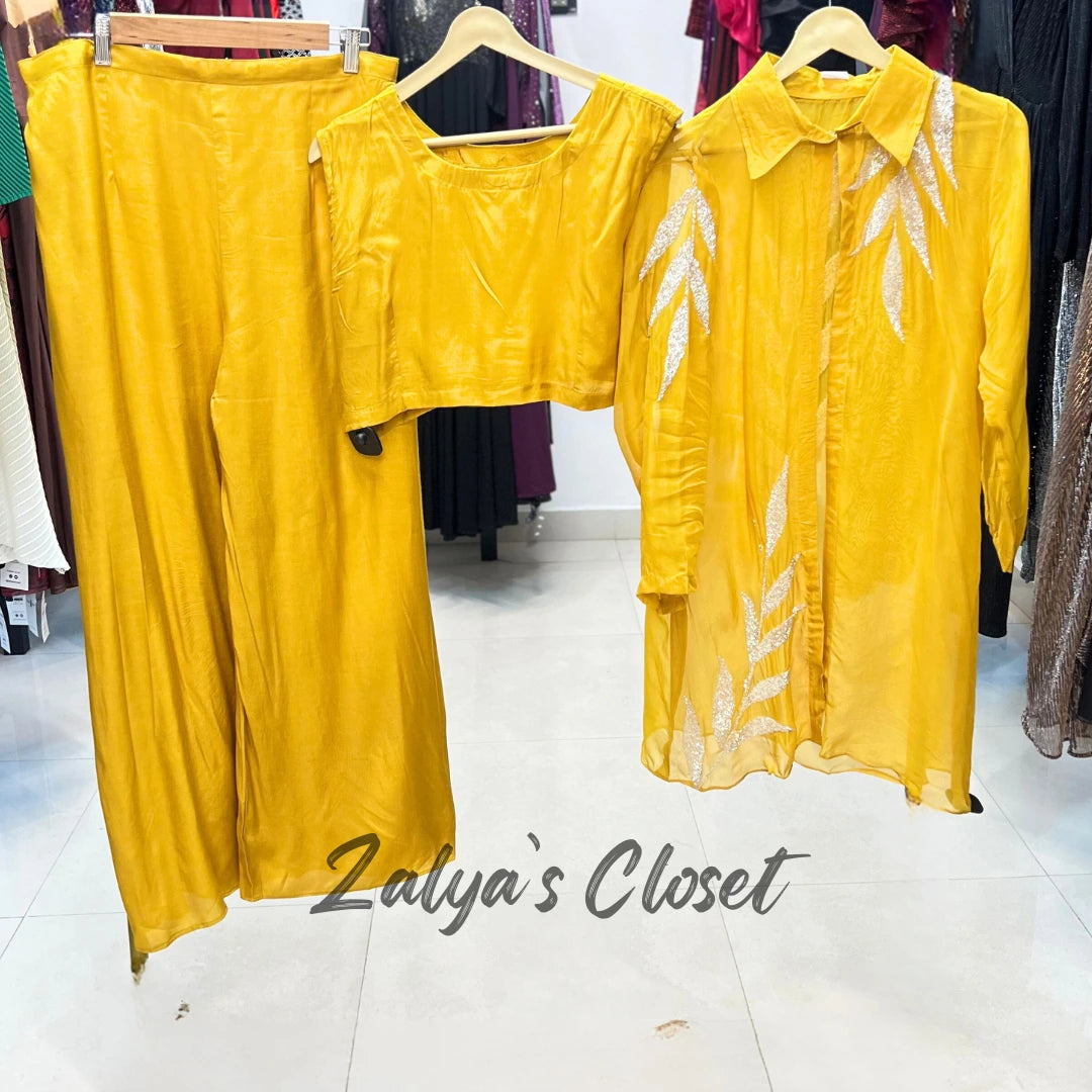Yellow Co-ord Indo Western With Cutdana Work