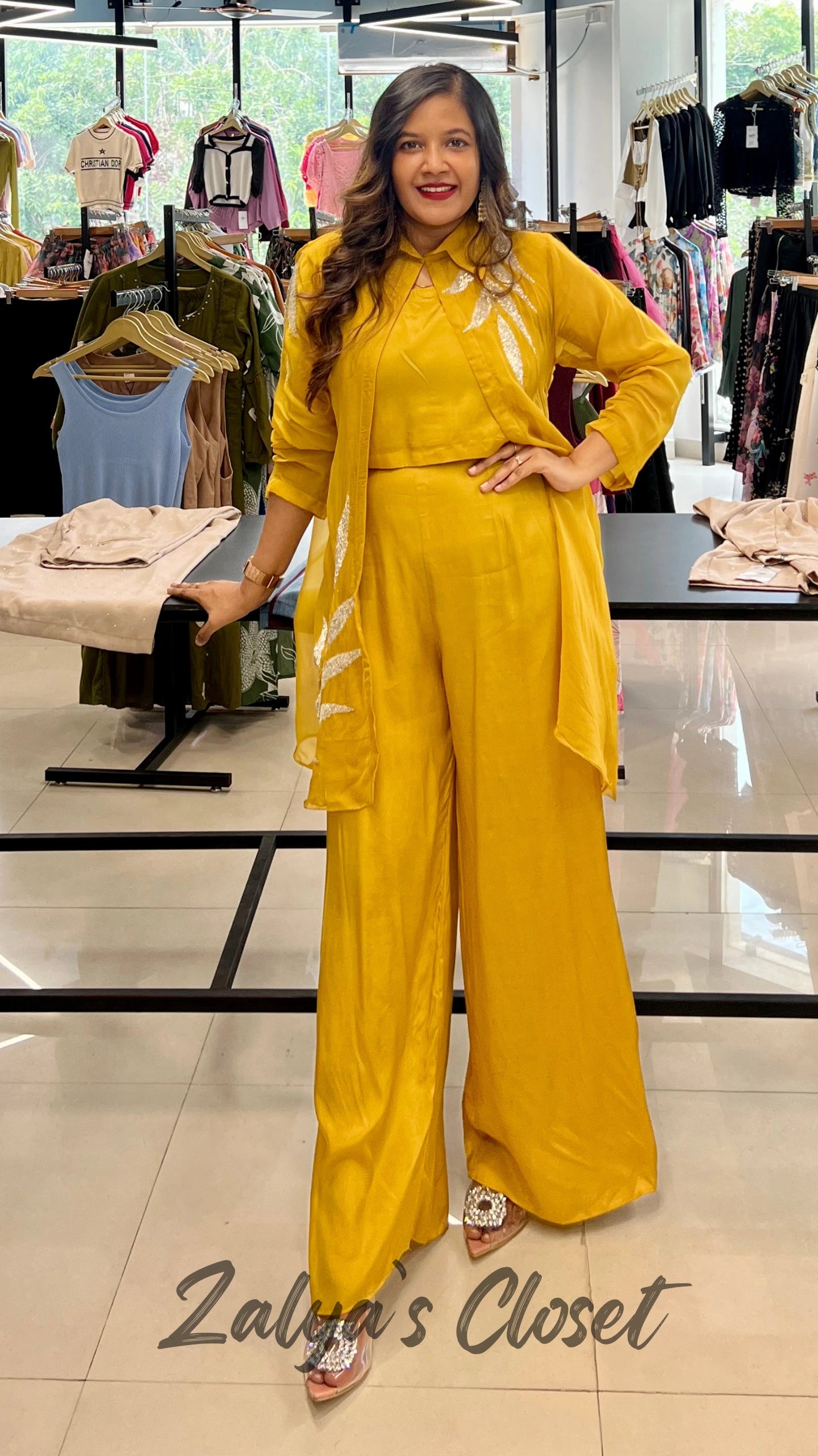 Yellow Co-ord Indo Western With Cutdana Work