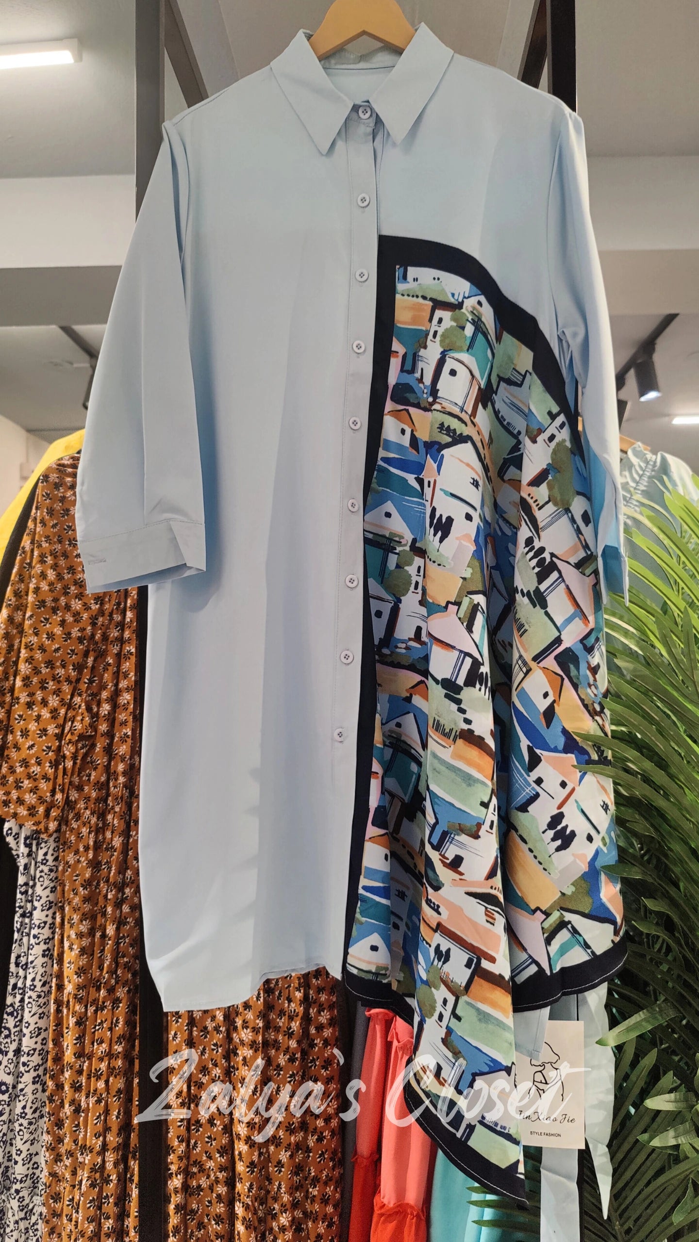 Asymmetric Long Shirt Imported - Blue1 image