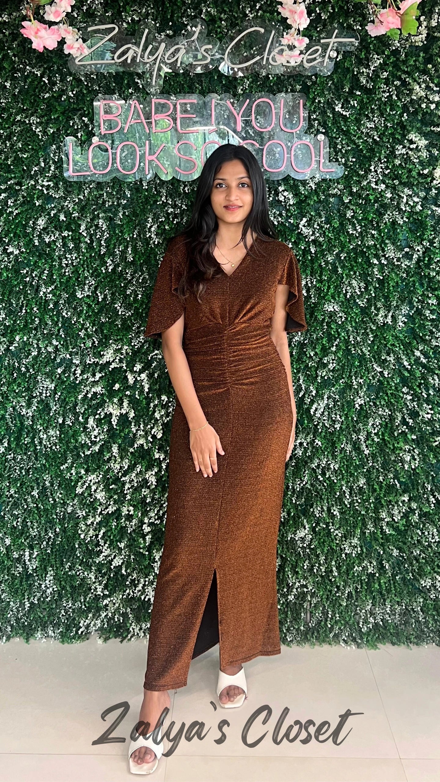 Imported Shimmer V-neck Party Wear - Brown image