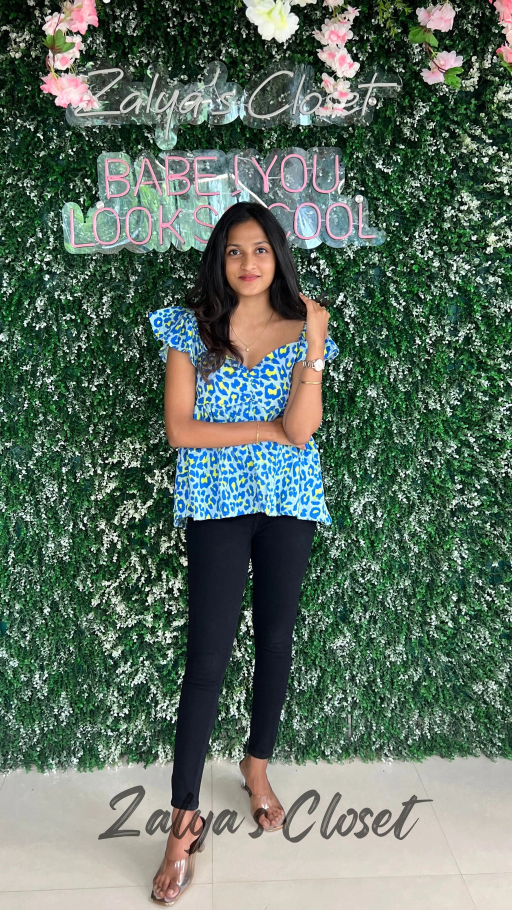 Peplum Style Smocking Printed Top image 4