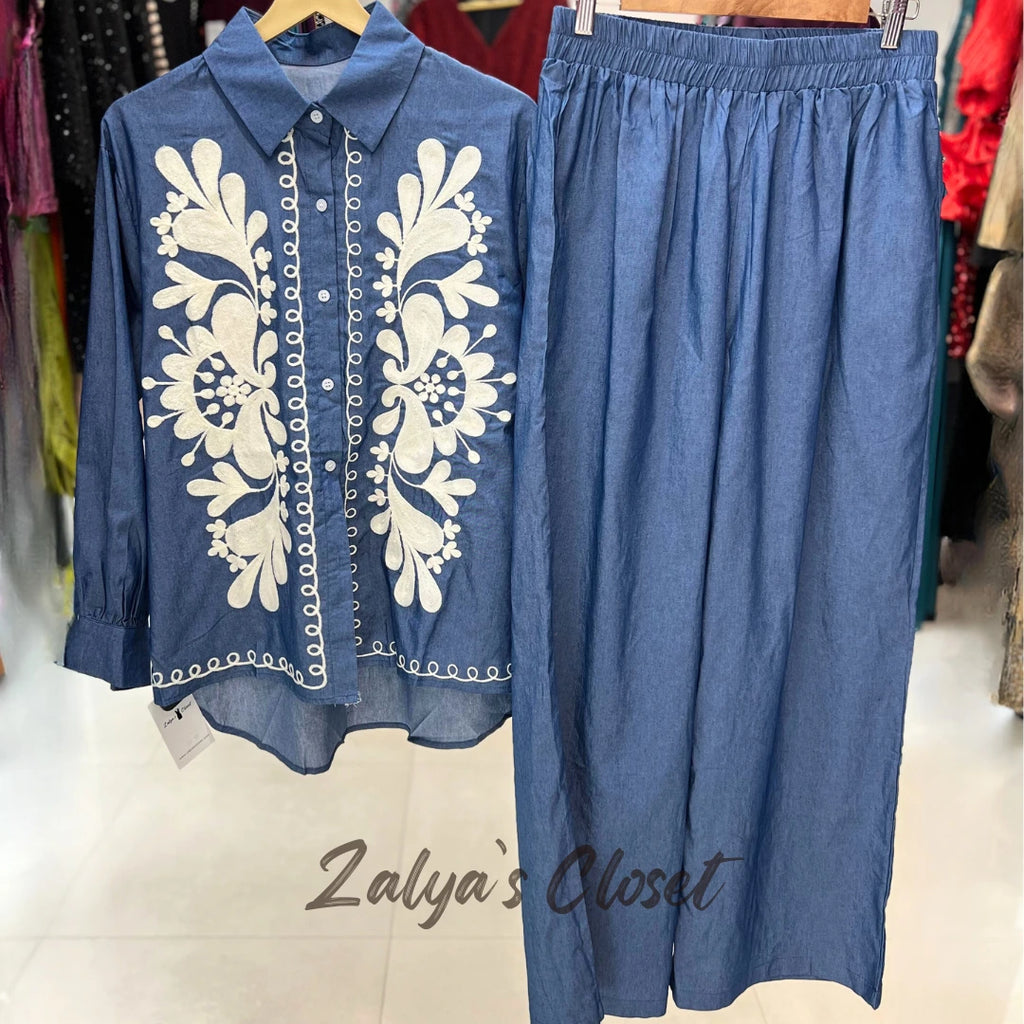 Imported Denim Co-ord Set with Embroidery Detailing image 5