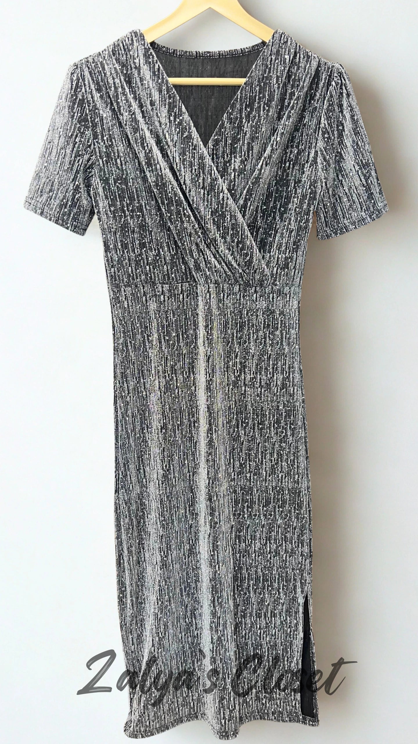 Full Stone Work Imported Dress with Metallic Belt - Silver image