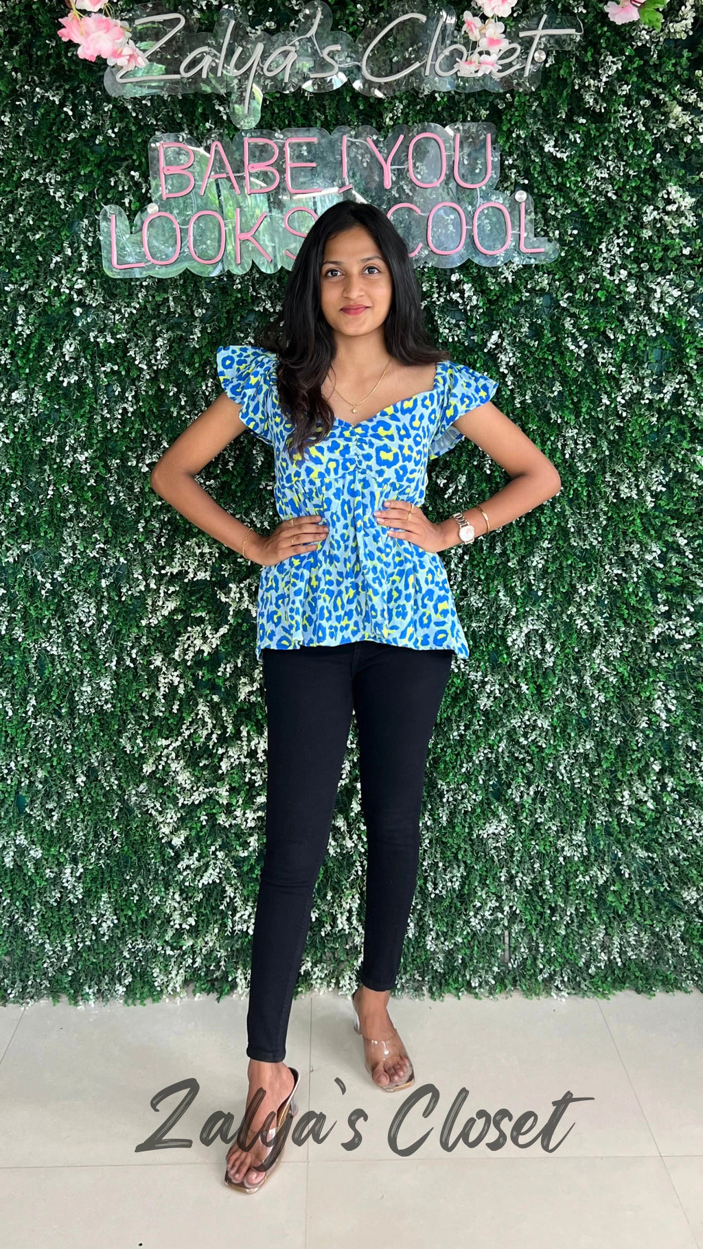 Peplum Style Smocking Printed Top image 5