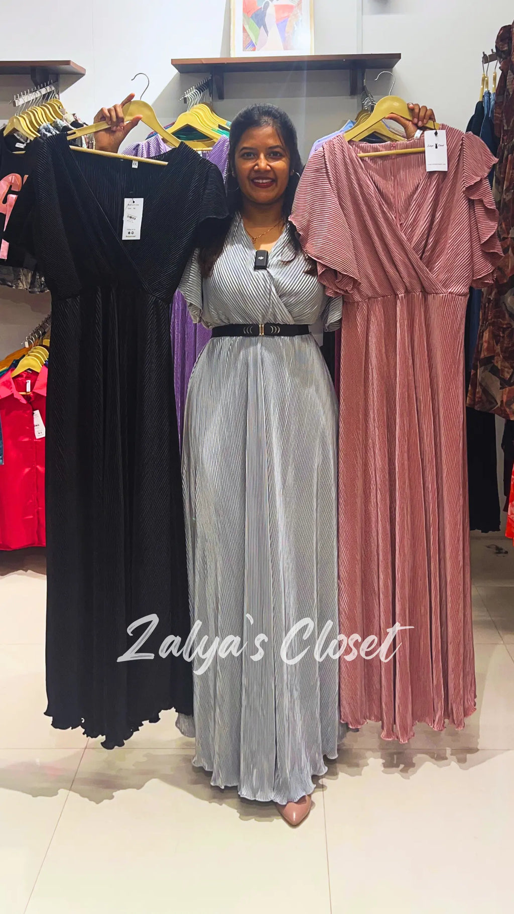 Pleated Ruffle Sleeve Long Dress - Onion Pink, 34 - 38 image