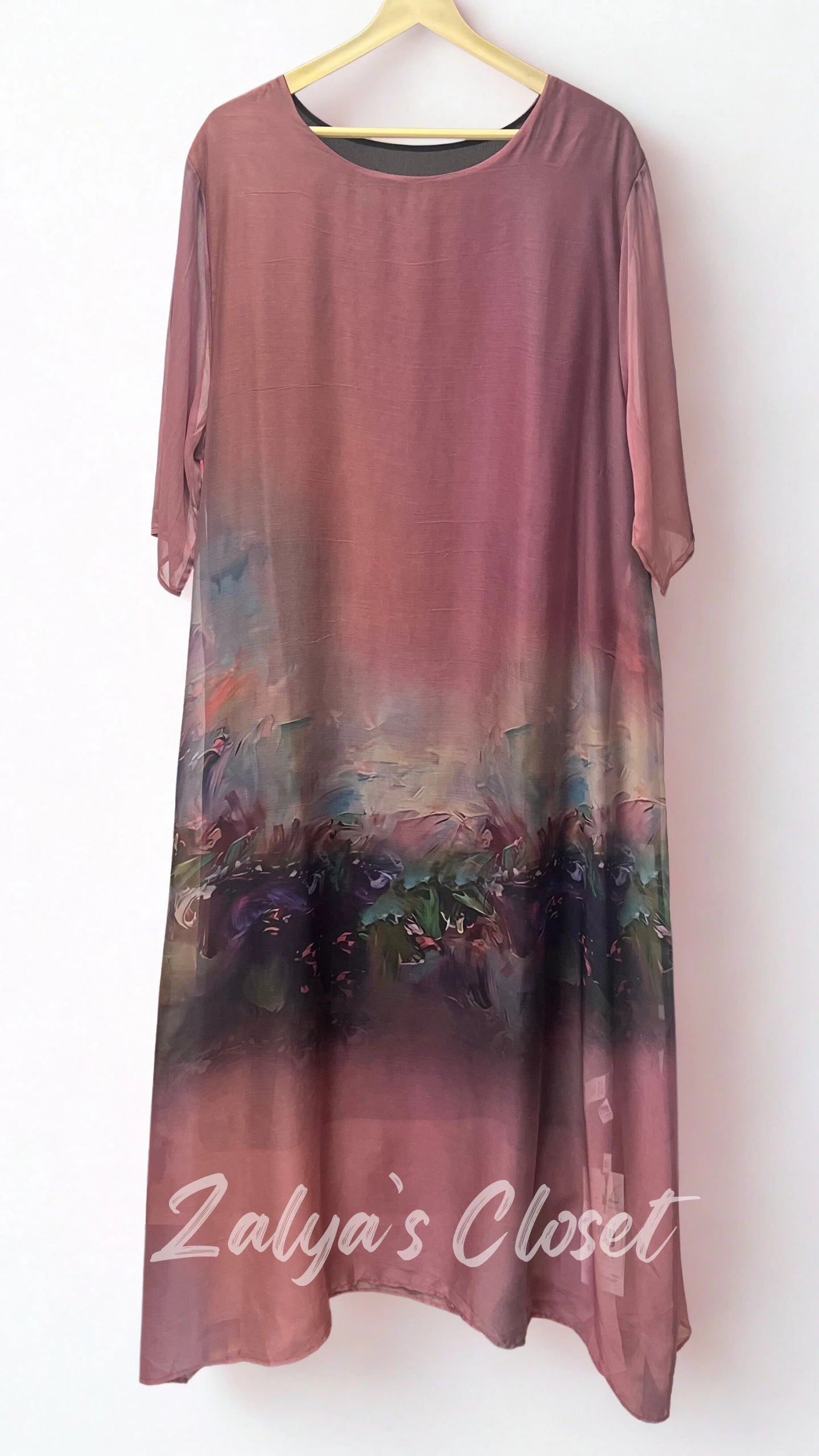 Imported Bottom Printed Plus Size Tunic Dress - Onion Pink image