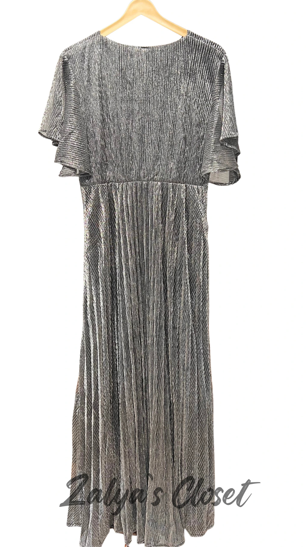 Ruffle sleeves long party wear gown with belt image 7