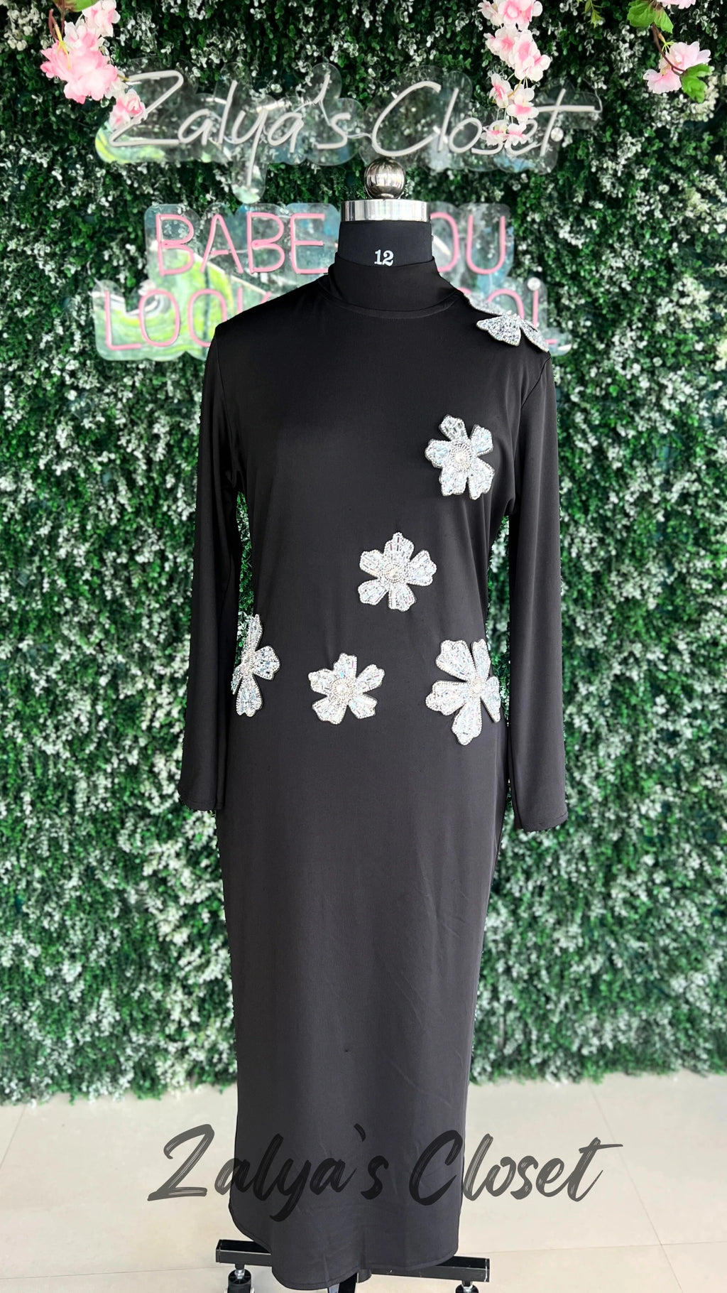 Flower Stone Work Full Length Party wear - Black image
