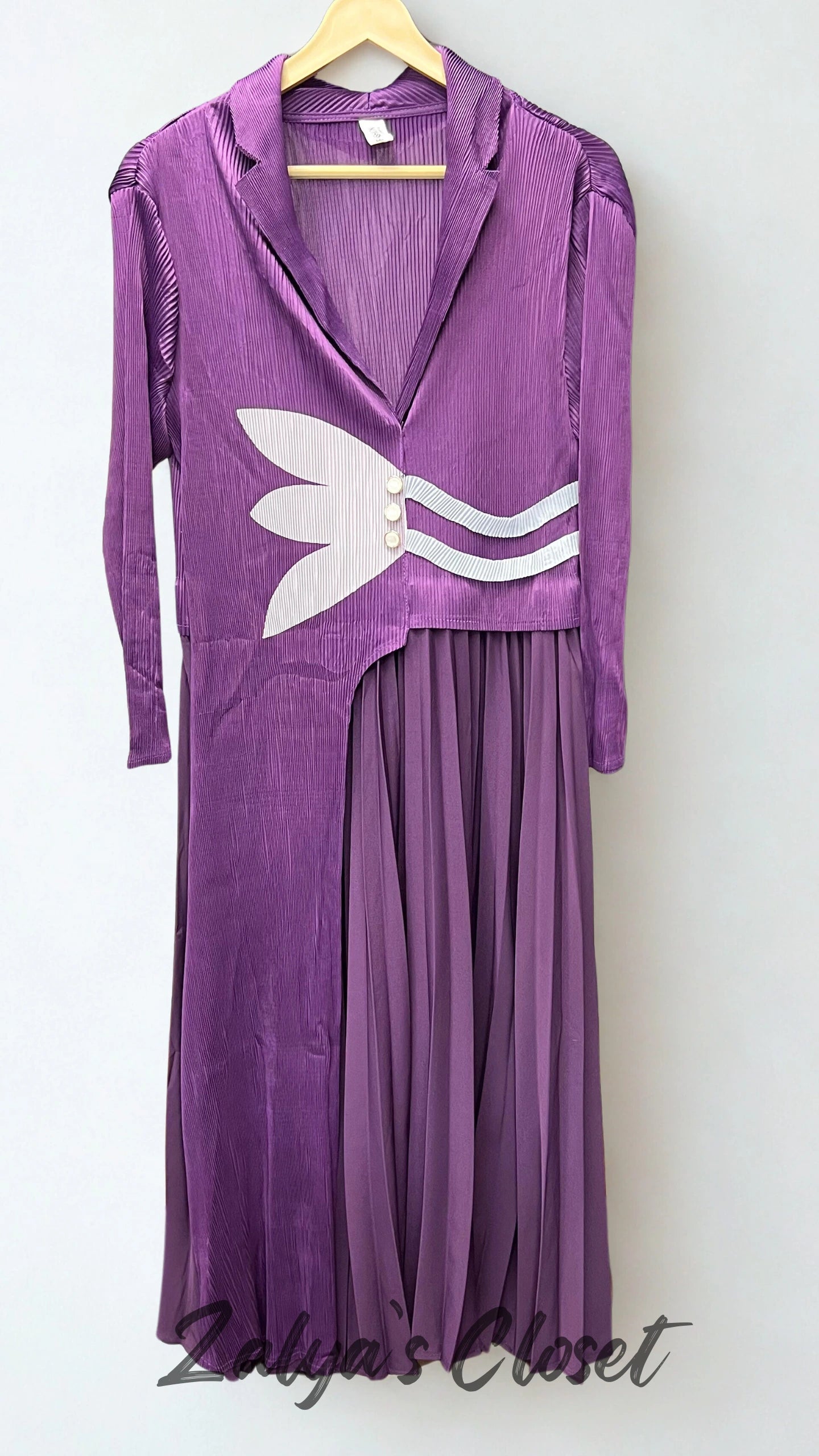 Imported One Side Pleated Magic Dress - Purple image