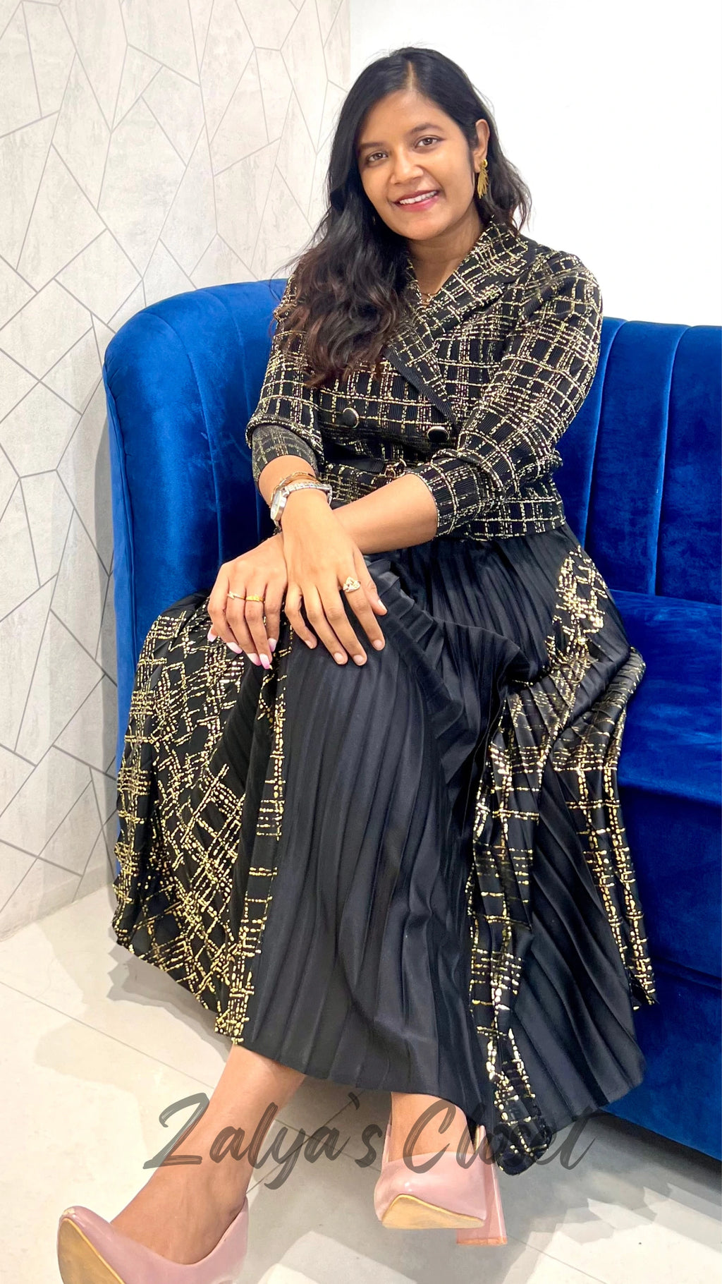 Imported Foil Printed with attached belt Magic Dress image 6