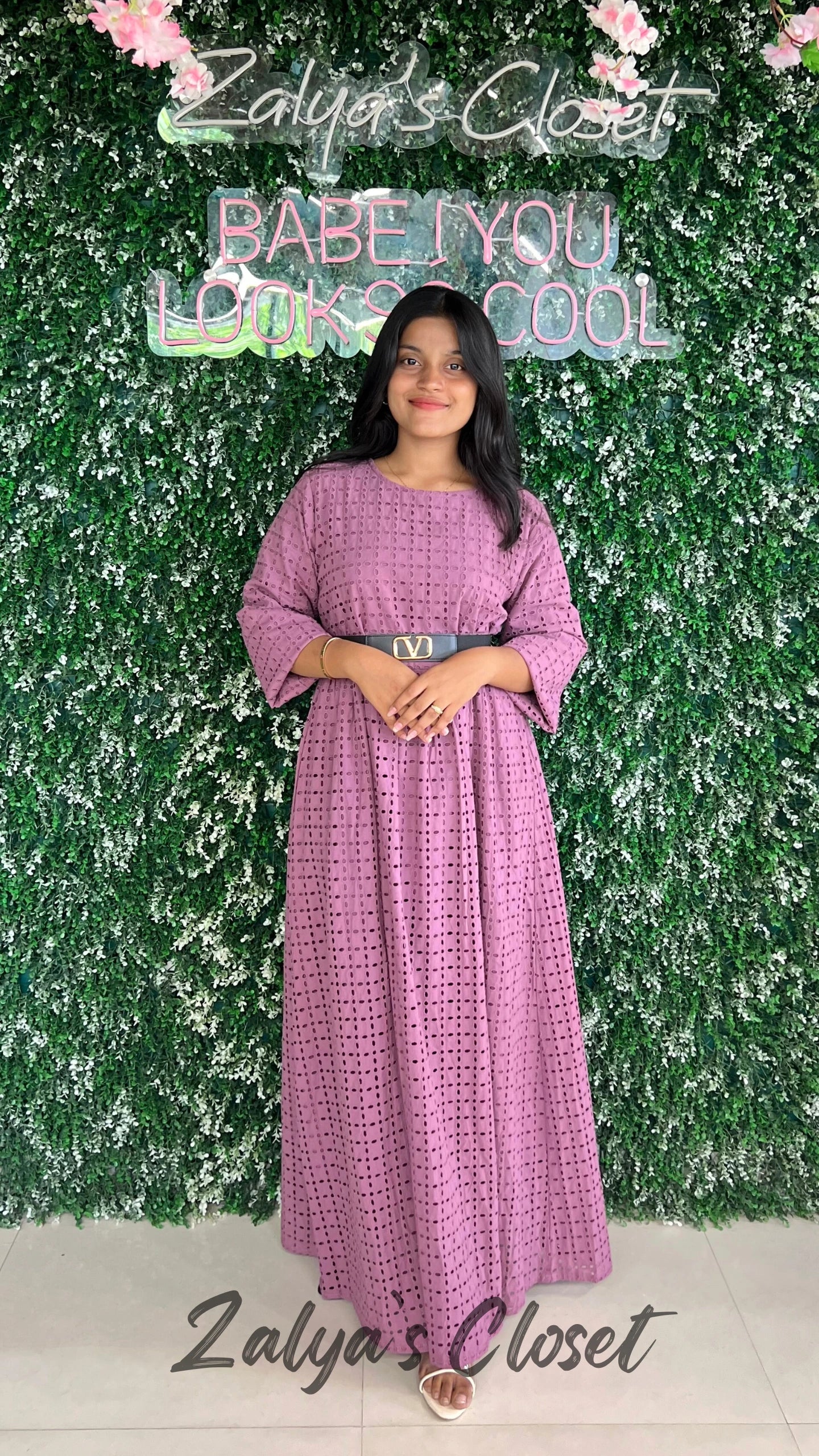 Premium Cotton Schiffli Long Dress With Belt image 0