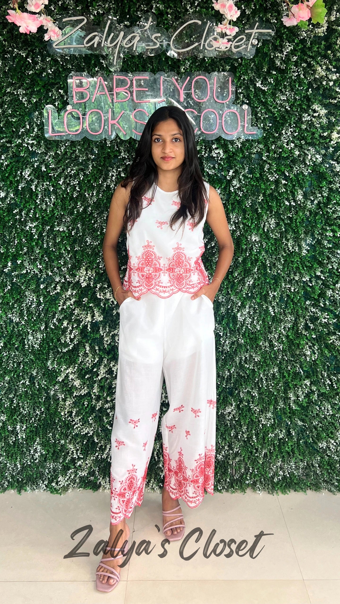 White & Pink Bottom Printed vest and Pant Co-ord set image 1