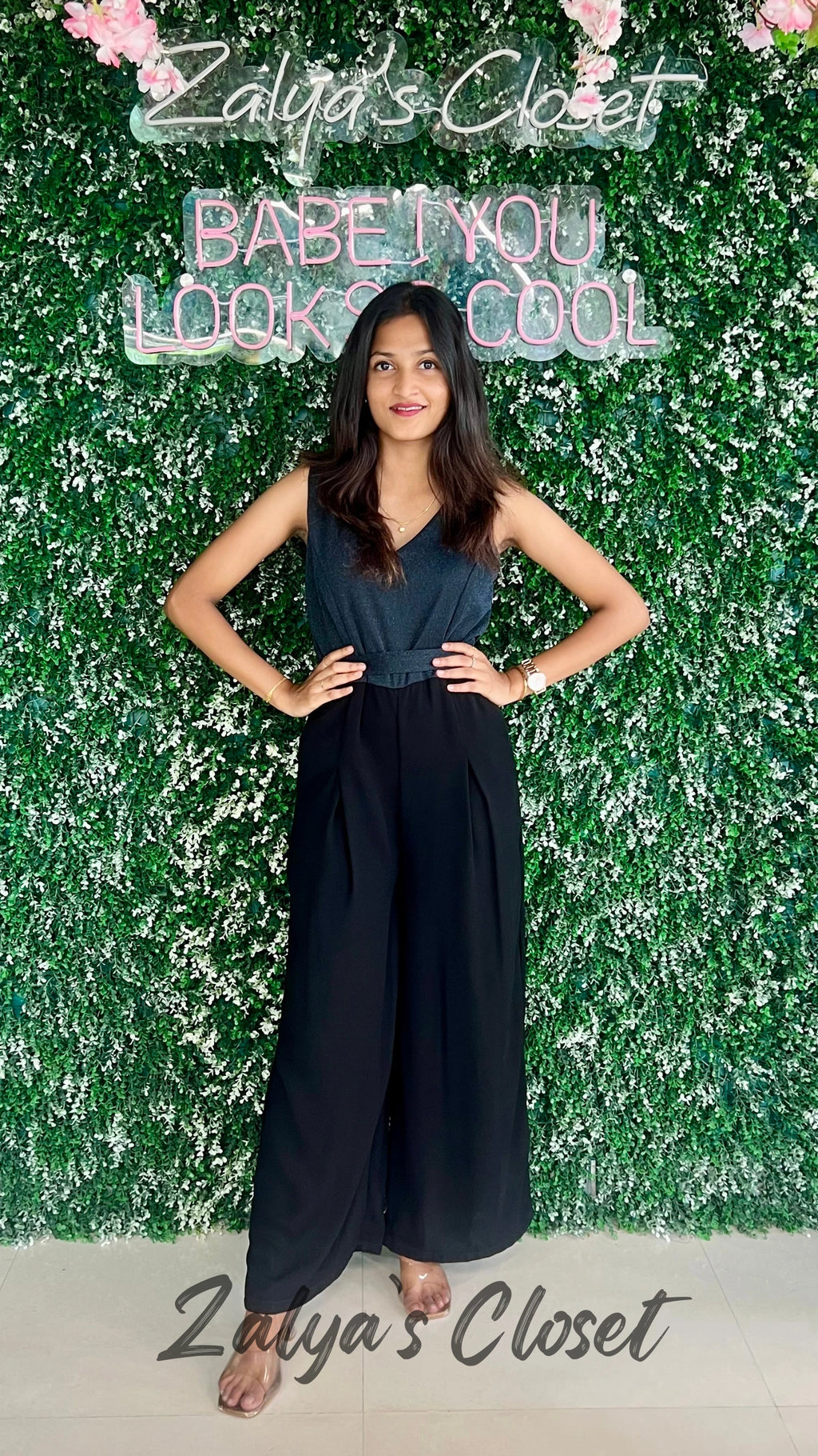 Party Wear Half Shimmer Jumpsuit - Blue image