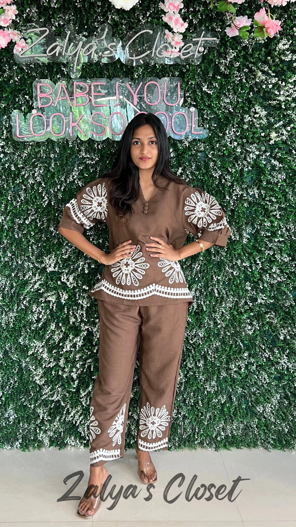 Cropped Pant and Top Co-ord Set - Brown image
