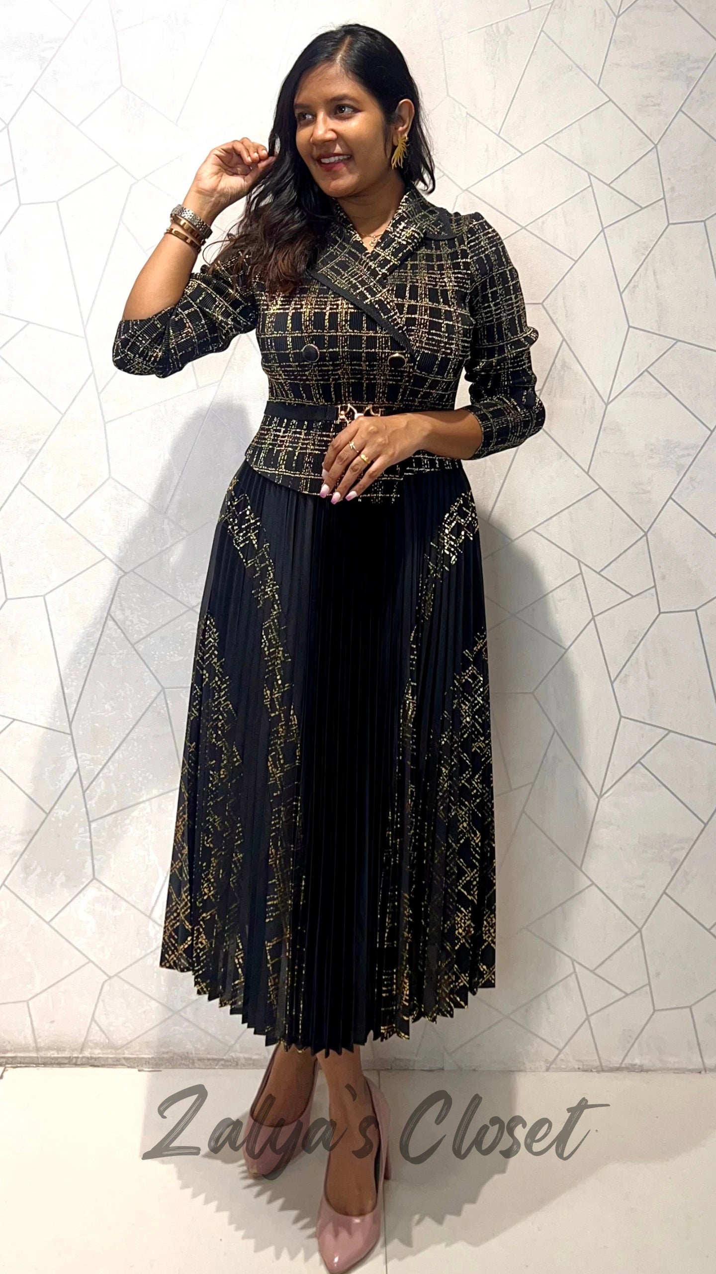 Imported Foil Printed with attached belt Magic Dress image 3