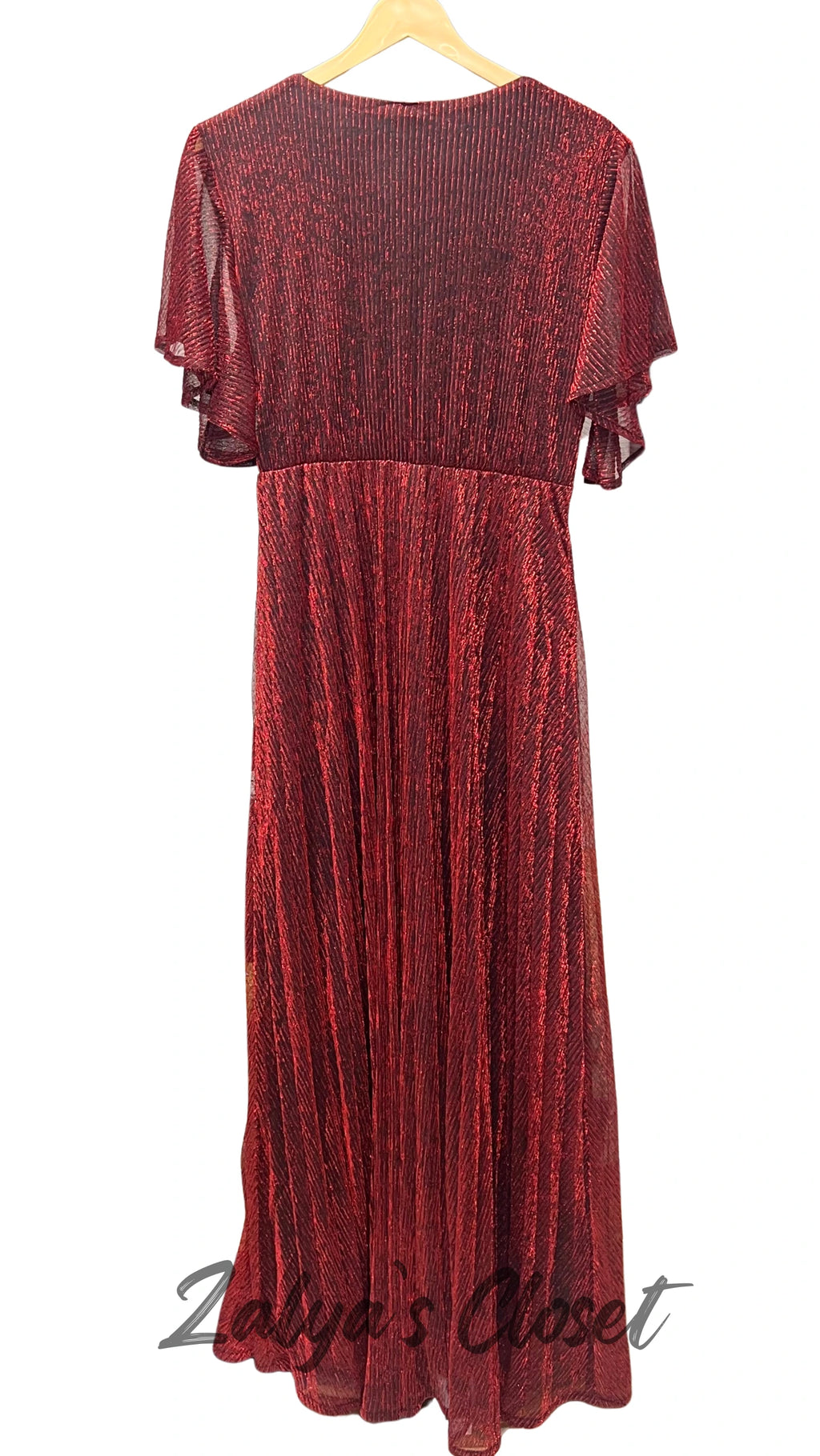 Ruffle sleeves long party wear gown with belt image 5