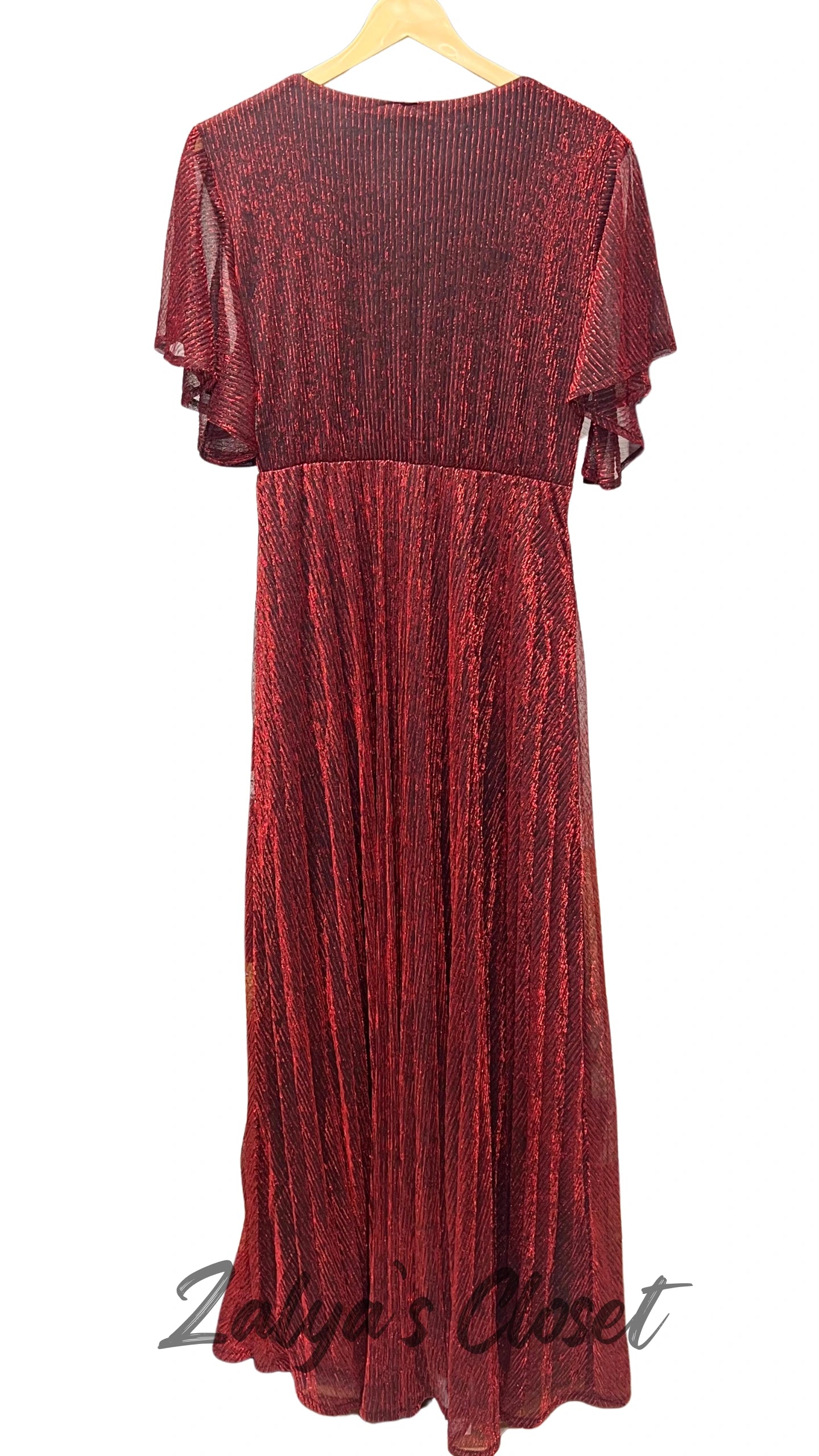 Ruffle sleeves long party wear gown with belt image 5