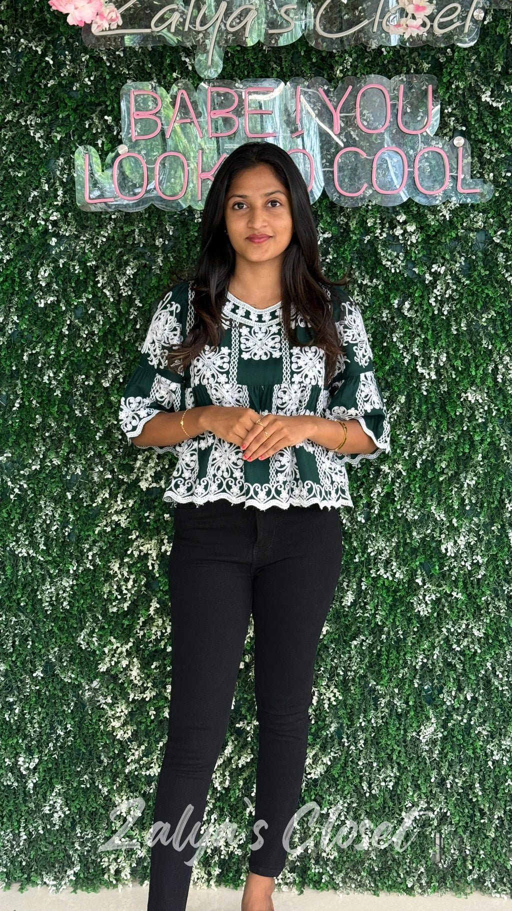 Top with Embroidered Detailing - Dark Green image