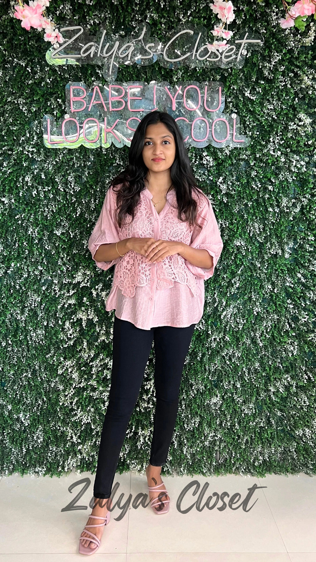 Imported Lace Work Tops - Pink image