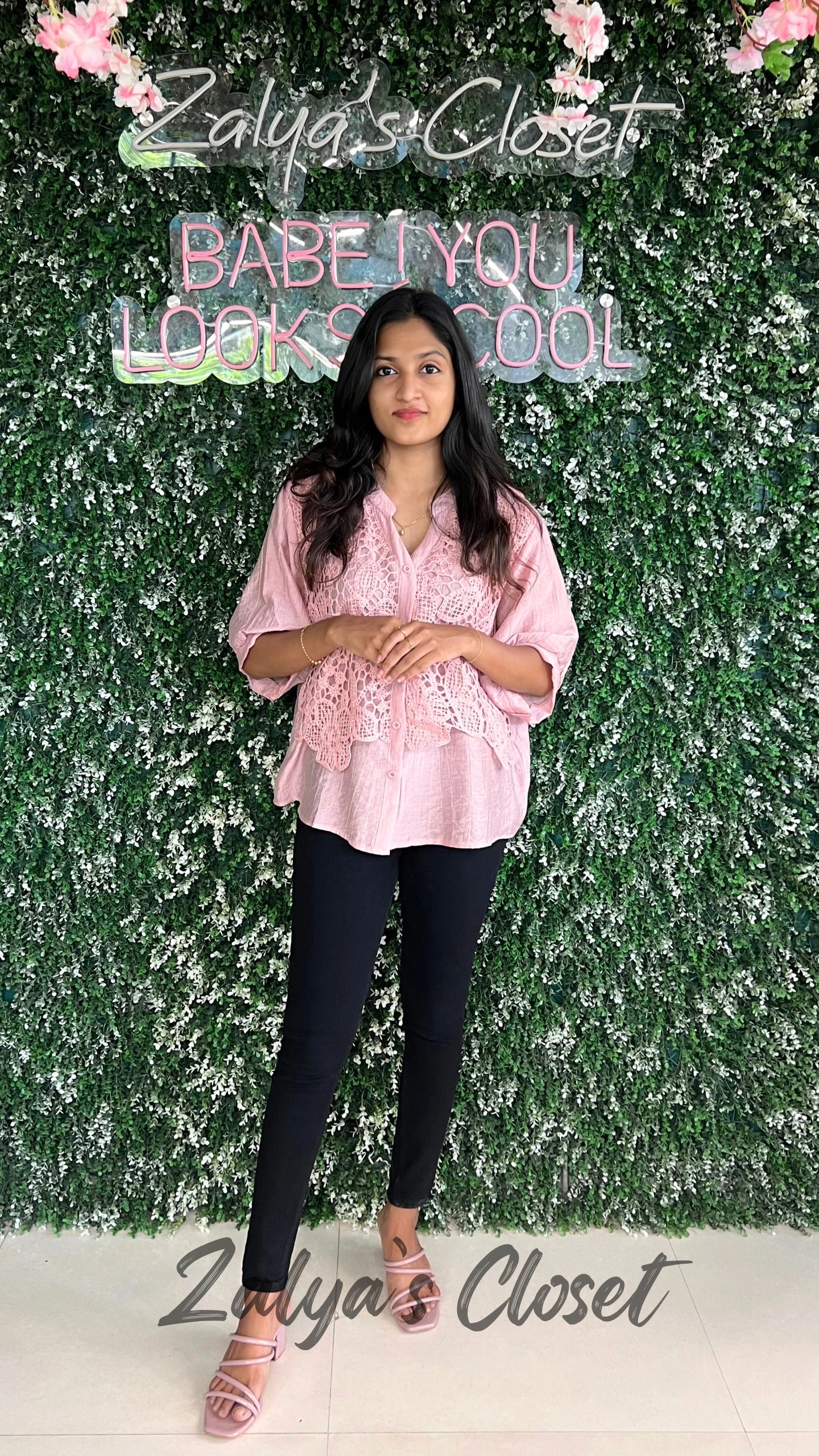 Imported Lace Work Tops - Pink image