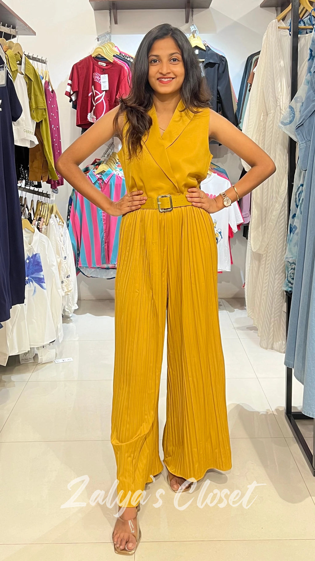 Imported Pleated Jumpsuits with Belt image 4