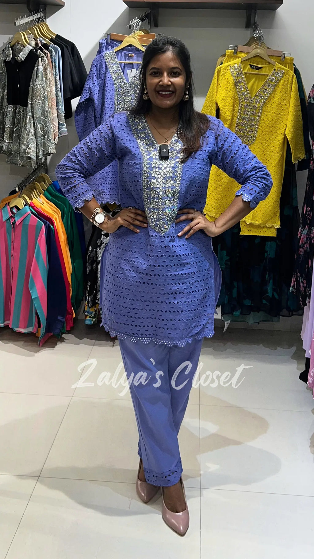 Cotton Schiffle Co-ord Set Lavendar - 32 - 36 image