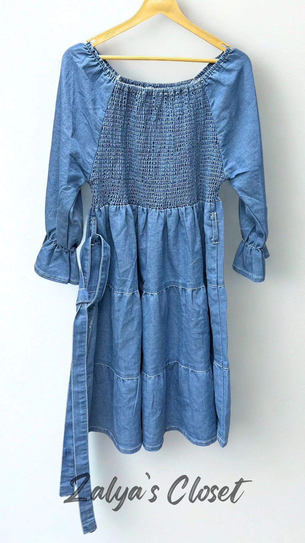 Smocking Denim Tiered Dress image 1