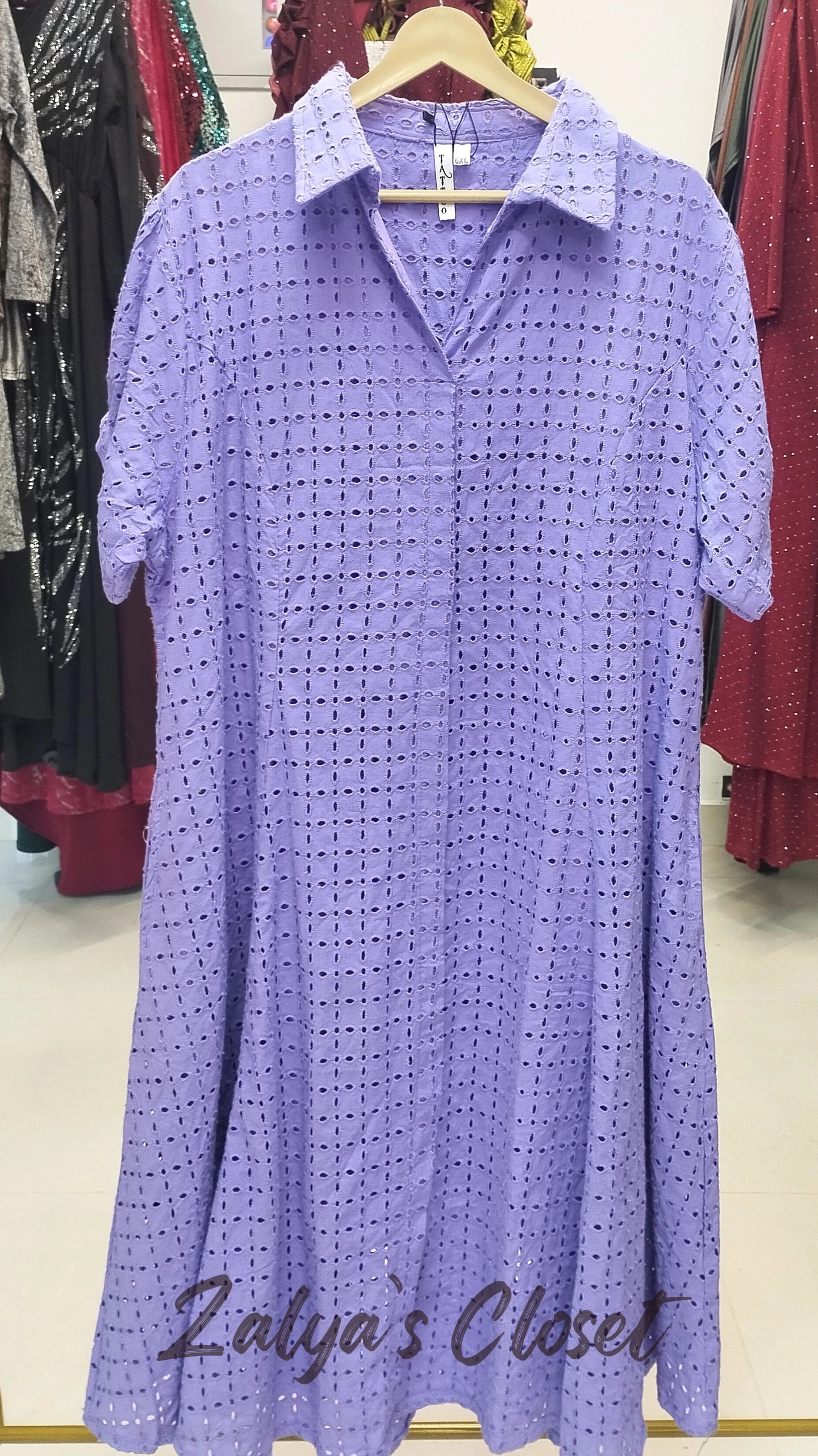 Premium Cotton Schiffli Long Dress With Belt image 9