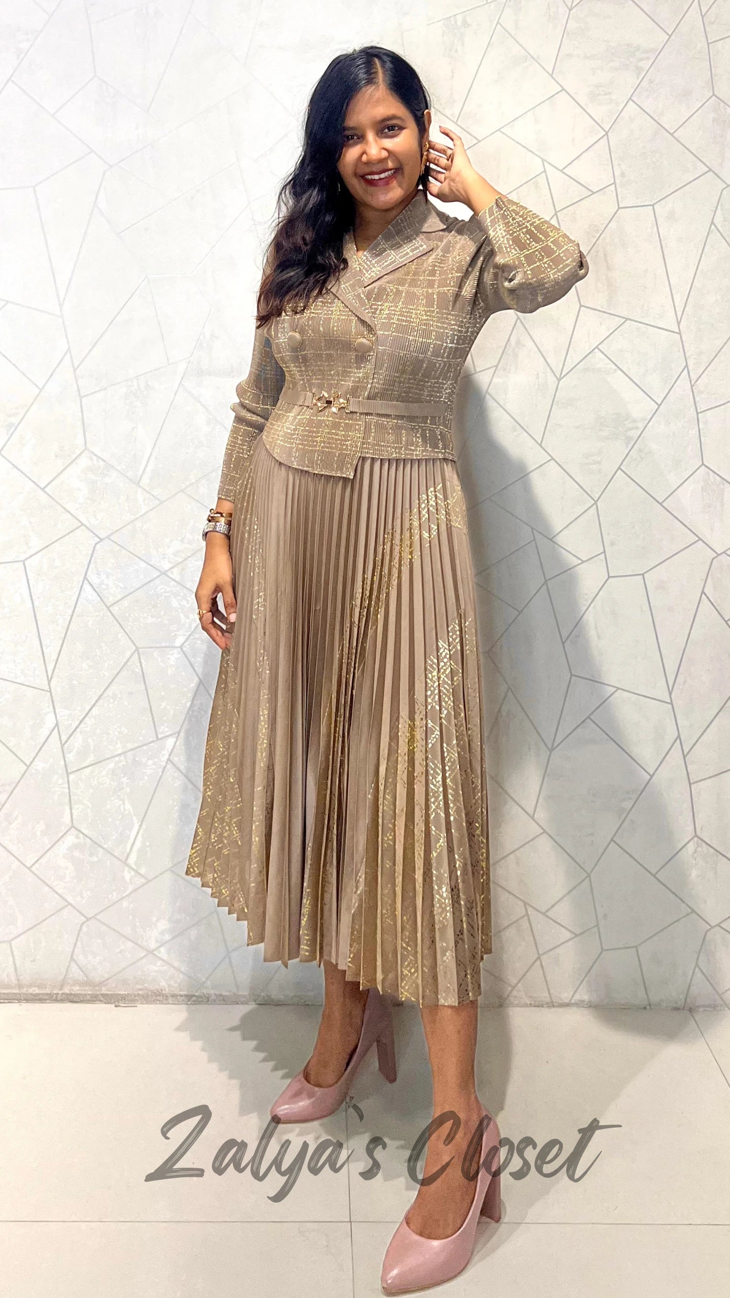 Imported Foil Printed with attached belt Magic Dress image 4