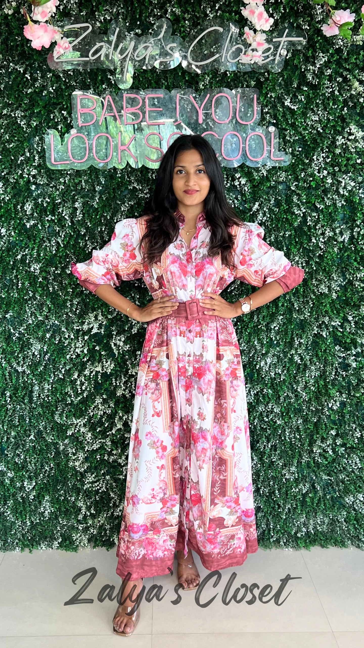 Flower Printed Full Length Gown with Belt image 0