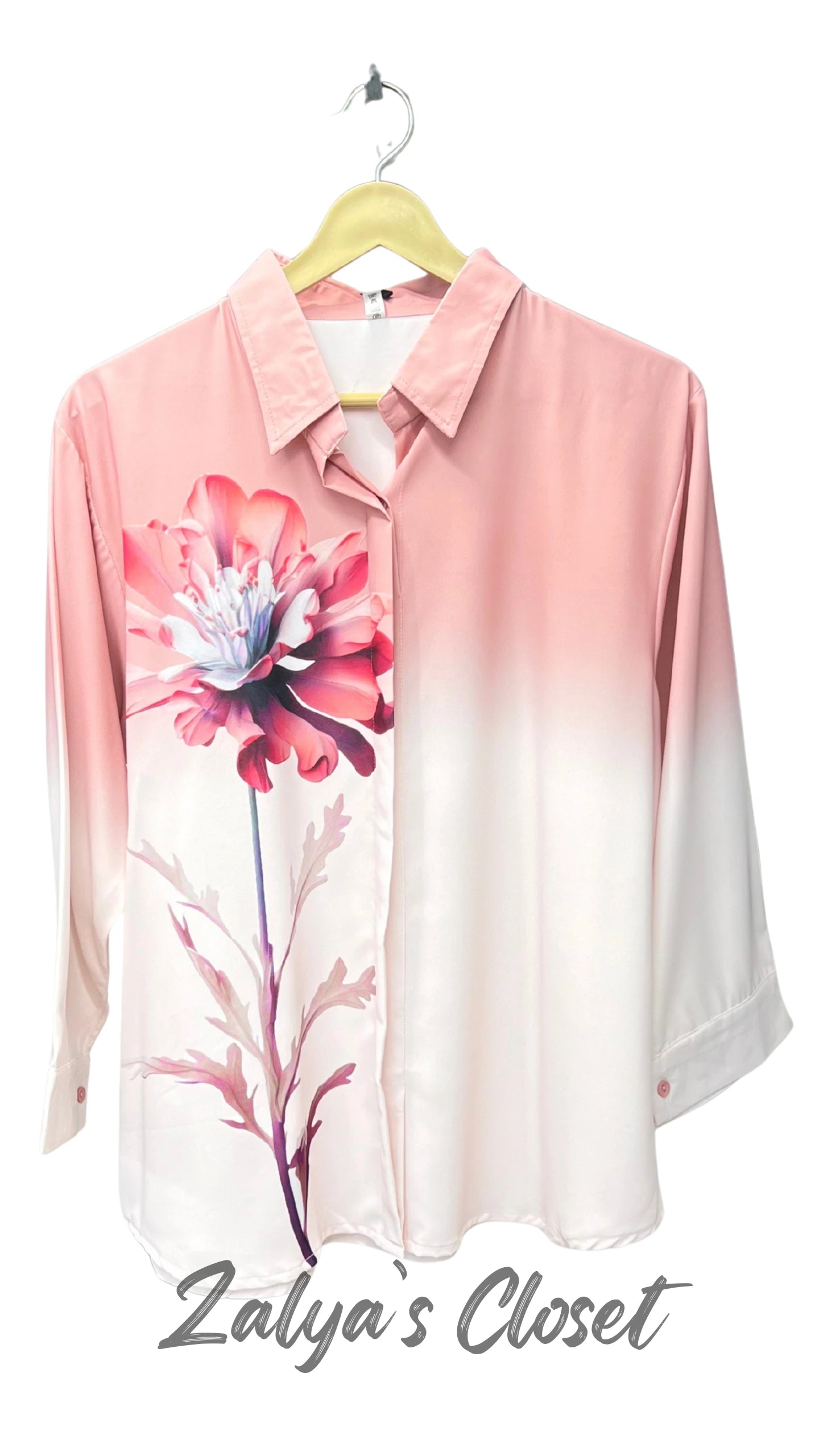 One Side Flower Printed Ombre Shirt - Pink, 36 - 40 image