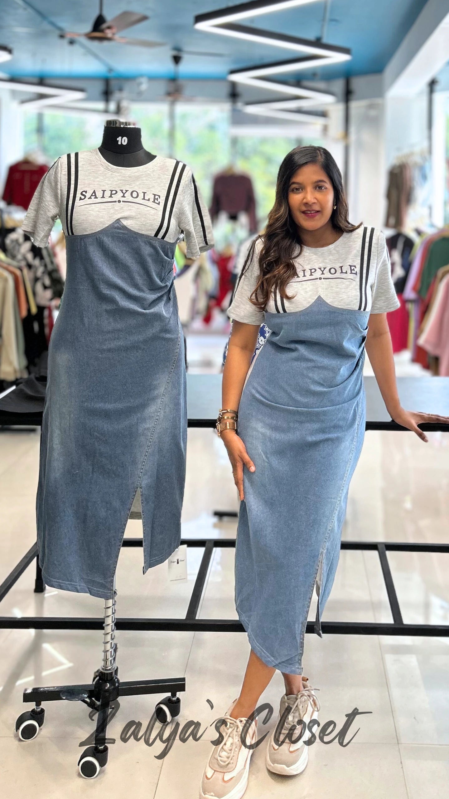 Imported Denim Dress with Front Slit image 3