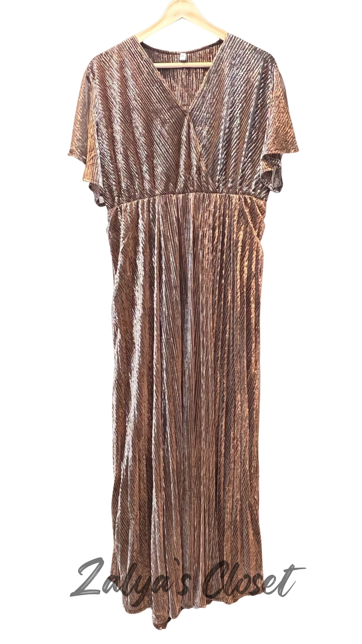 Ruffle sleeves long party wear gown with belt - Gold, 38 - 42 image