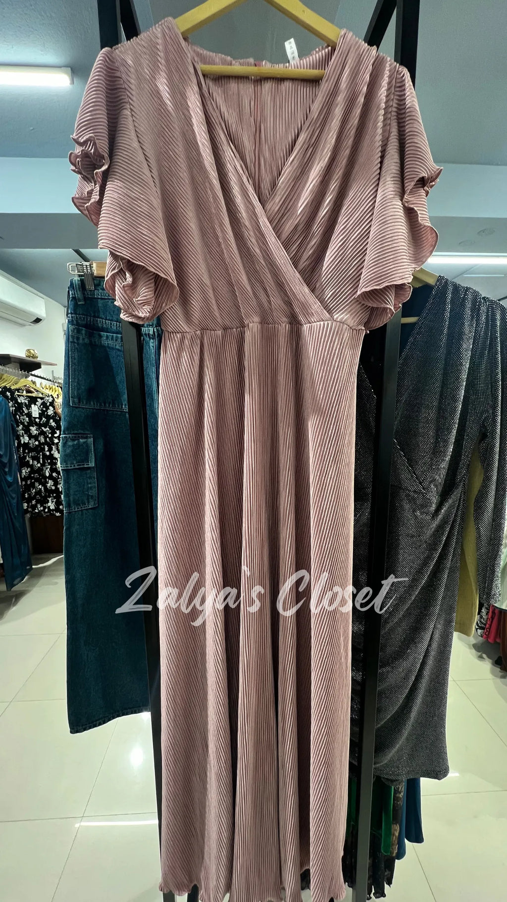 Pleated Ruffle Sleeve Long Dress image 3