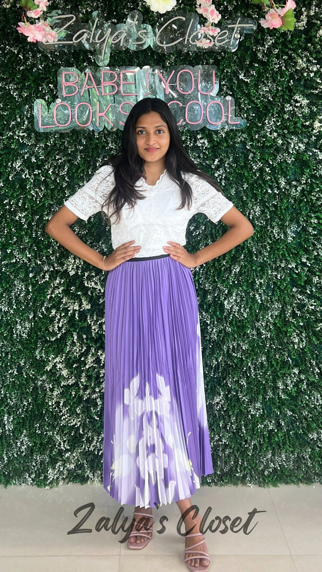 Imported Bottom Flower Printed Skirt - Lavendar image