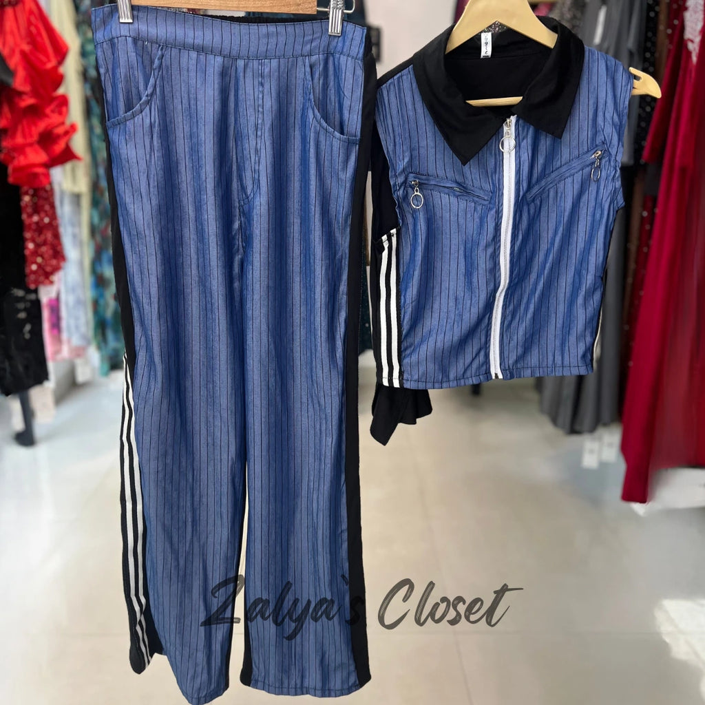 Sleeveless Vertical Striped Denim Co-ord Set image 8